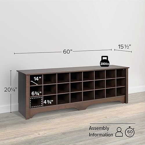 Miniatura 3 de Prepac - Banco zapatero con 24 compartimentos para zapatos, banco para entrada, banco de organización y almacenamiento para cuarto de servicio,