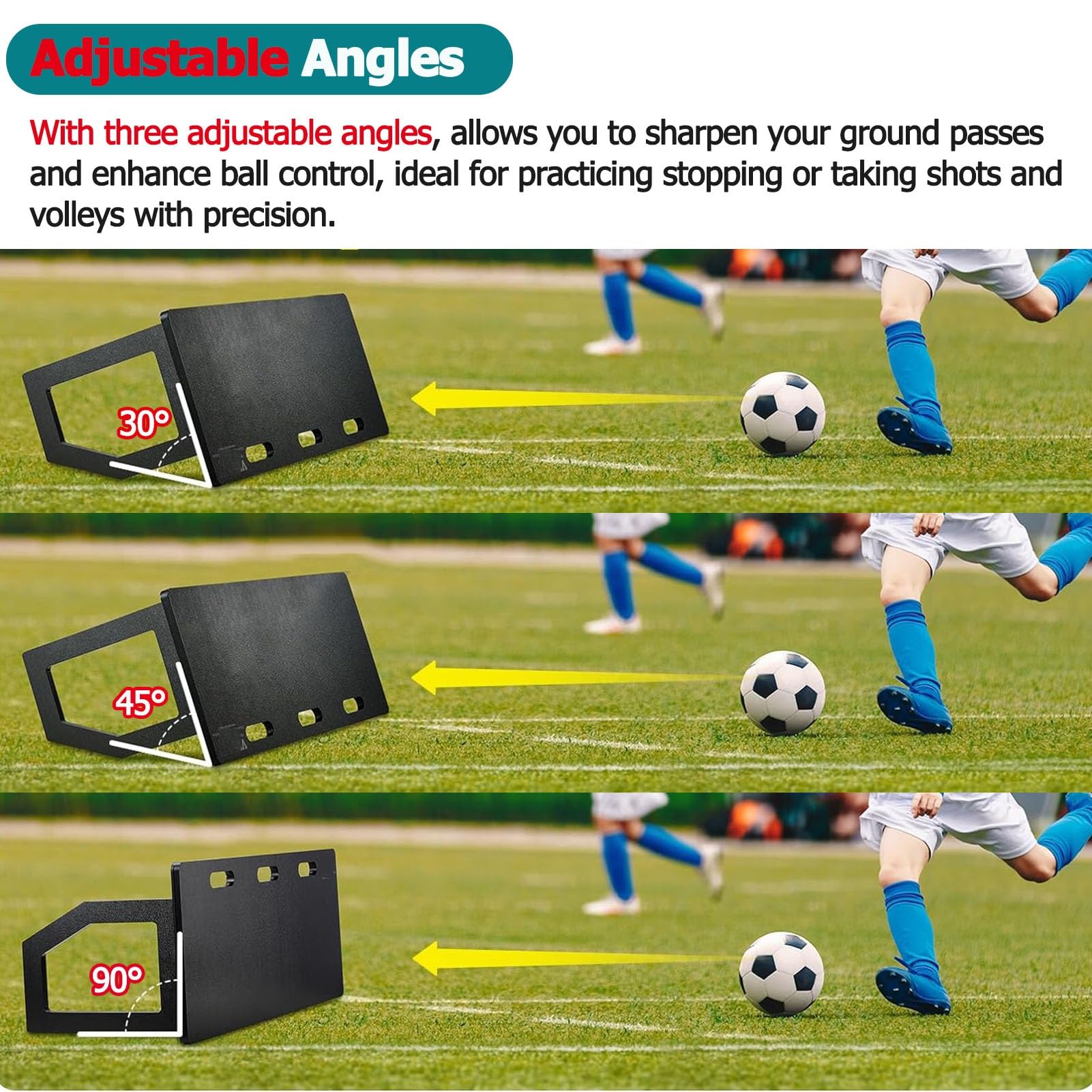 Tavola rimbalzante da calcio per allenamento di passaggio e tiro, grande parete di allenamento per calcio nera/tavola rimbalzante da calcio a doppio angolo, resistente agli urti, per uso in palestra