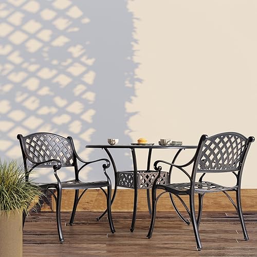 Miniatura 4 de NUU GARDEN Sillas de comedor de aluminio fundido con reposabrazos para interiores y exteriores, sillas de bistró para balcón, patio trasero, jardín,