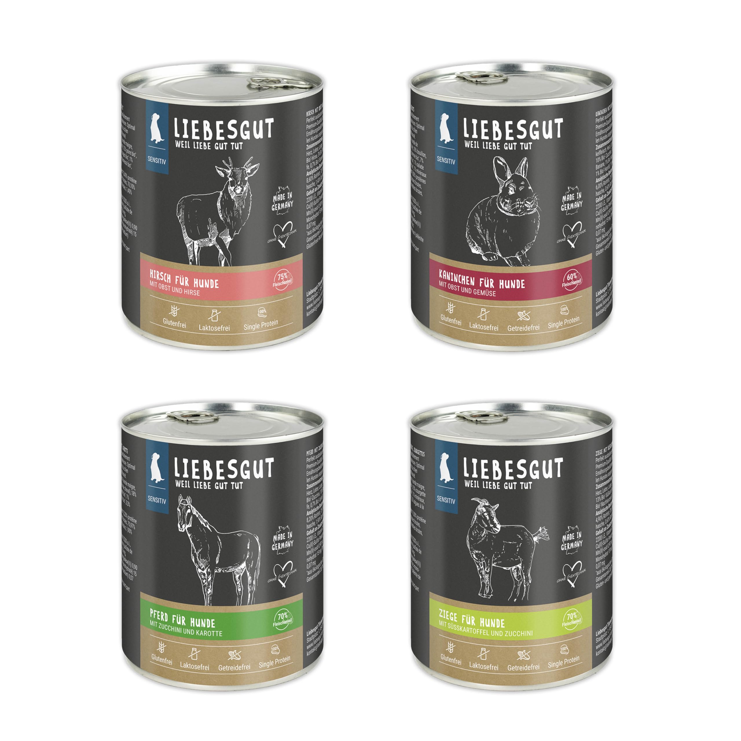Bio Hundefutter Probierpaket Hund Sensitiv, produziert in Bayern, 8 x 800 g