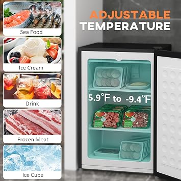 HOMCOM Mini Freezer Countertop 3 Cu.Ft Reversible Door 3 Shelves Silver | Compact Upright Freezer, Home, Dorm, Apartment, Office