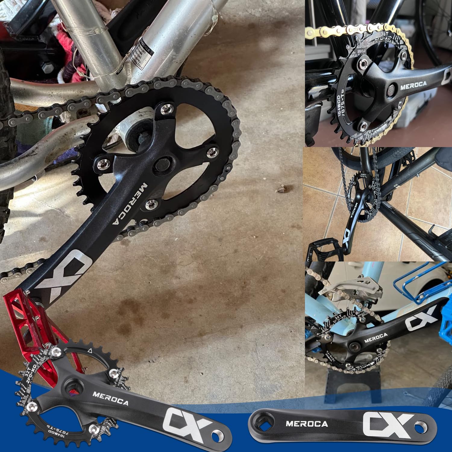 Pedali quadrati per mountain bike | Braccio manovella da 170 mm con corona dentata stretta | Compatibile con biciclette a 8/9/10/11 marce | Catena e pedali pronti