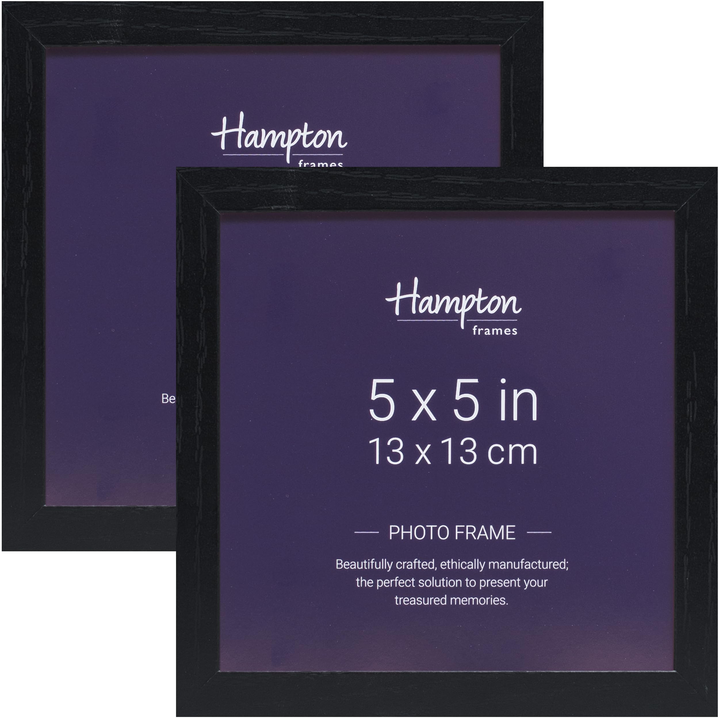 Hampton Frames Black | Oxford Picture Frame Set, 5X5 Inch (13X13cm), Acrylic (Non-Glass) | Pack Of 2, Wall Or Tabletop Display, Lightweight, Modern Home Décor