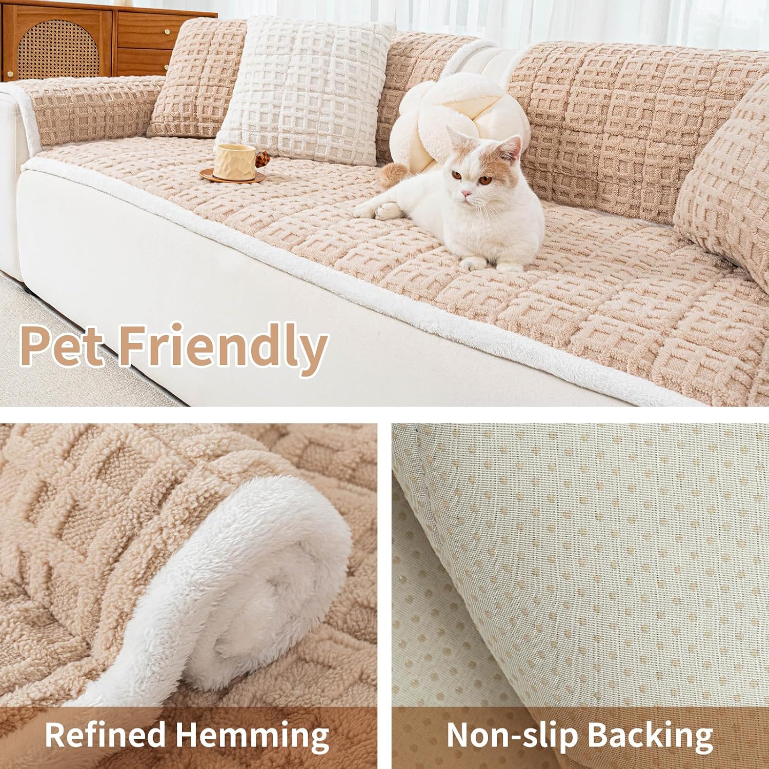Dog Couch Cover, Couch Cover for Dogs Washable, Funny Fuzzy Plush Sofa Covers, Non Slip Dog Covers for Couches and Sofas, Sofa Pad Furniture Protector for L Shaped(Brown, 27.5"x 70.9")