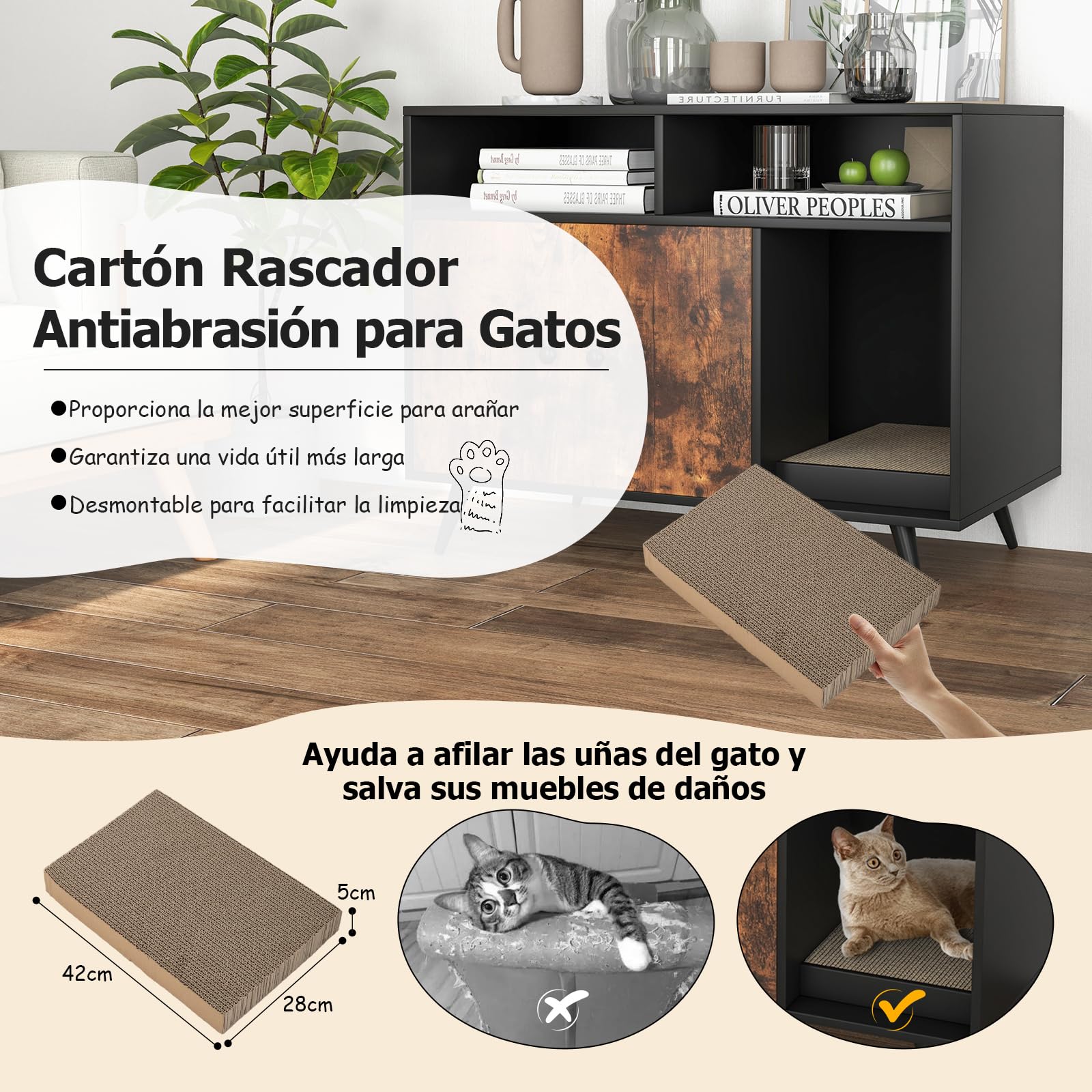 GOPLUS Caja de Arena para Gatos, Mueble Arenero Escondido con Doble Puerta, Compartimentos y Tablero Rasca, Casa de Mascotas de Interior, Lavabo Oculto para Gatos, Estilo Industrial, 90 x 50 x 70 cm
