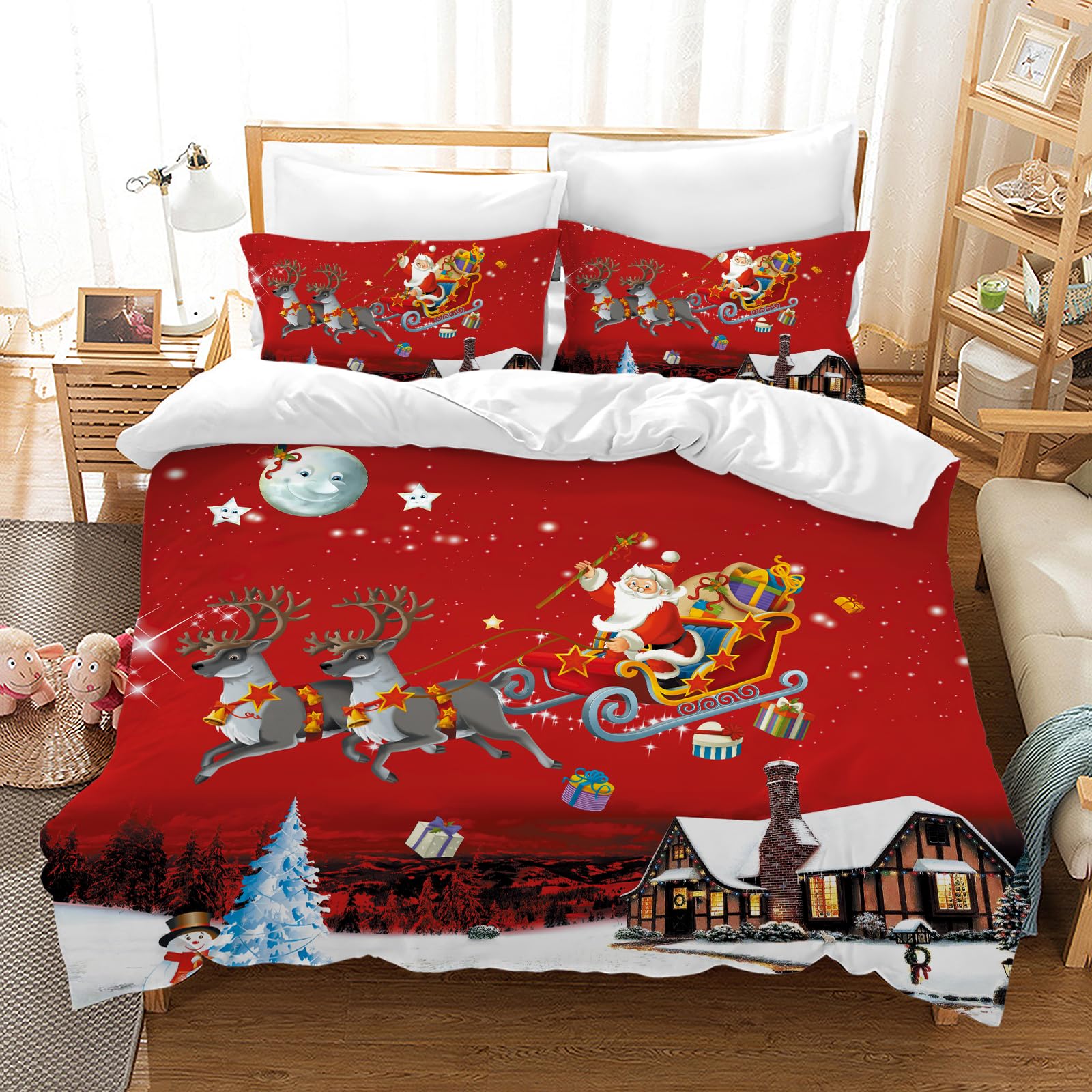 Dekbedovertrek Kussensloop Lakens Katoenen Beddengoedset Full Size - Dekbedovertrek, Hoeslaken En Kussenslopen In één Set Générique Katoenen Bedset Dekbedovertrek 210x160 Cm
