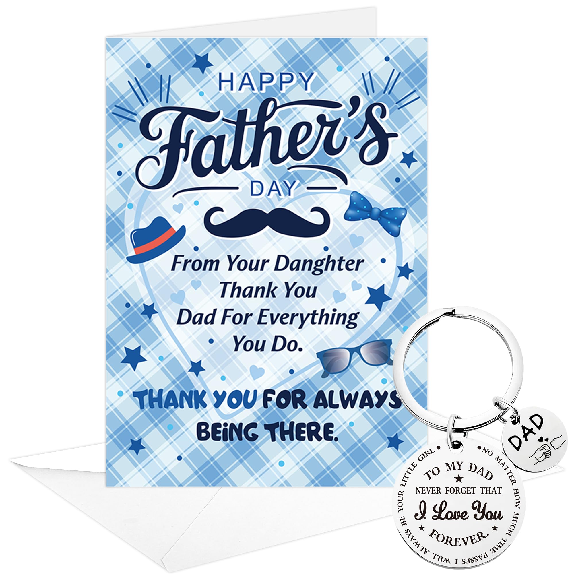 Fathers Day Card from Daughter Gift, Dad Fathers Day Card with Keychain, Envelope & Velvet Bag, Birthday Gift for Dad from Daughter Present — image 1