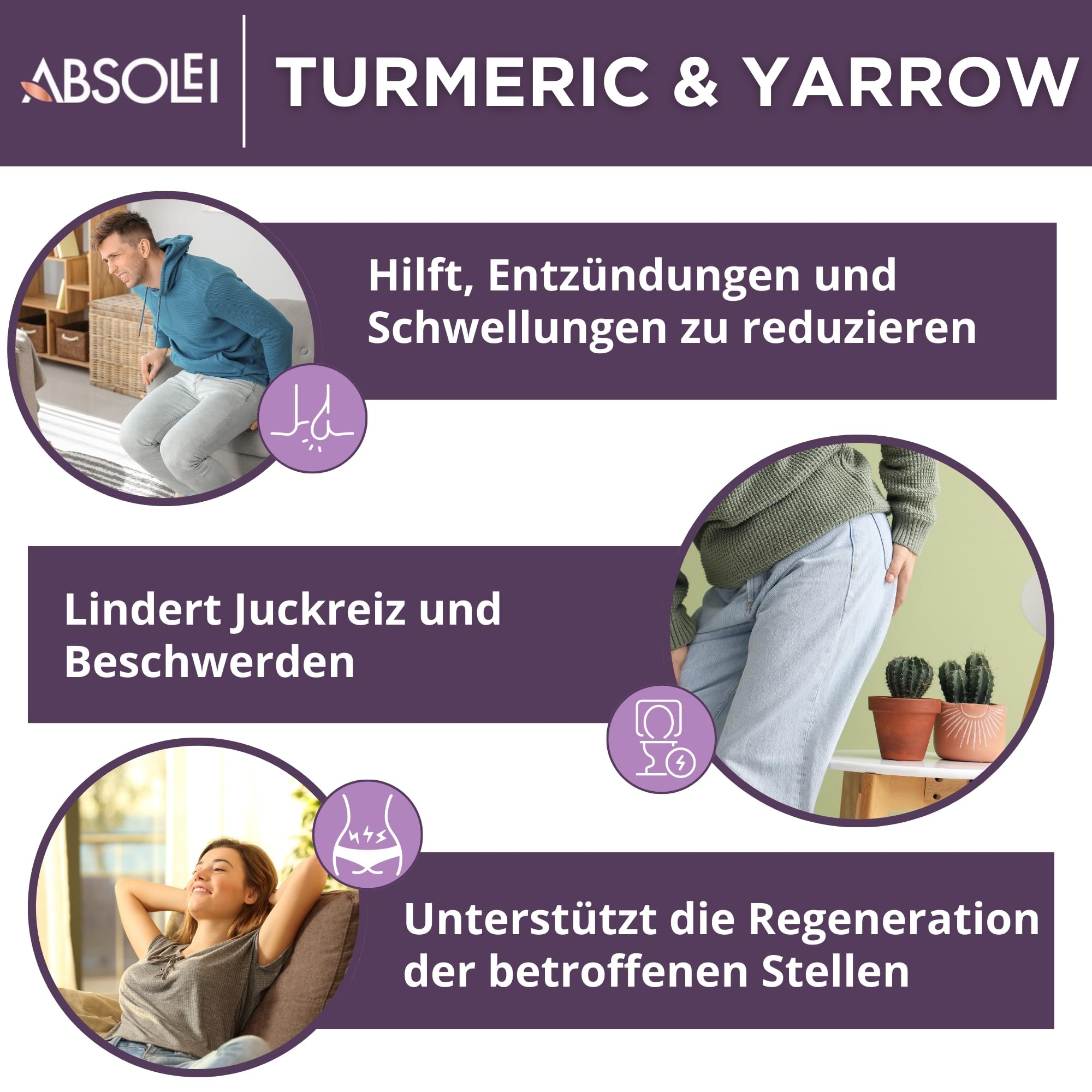 Hämorrhoiden Salbe, Natürliche Salbe gegen Brennen, Juckreiz und Beschwerden mit Weißer Schafgarbe, Sumach und Kurkuma, 40 ml (3er Pack)