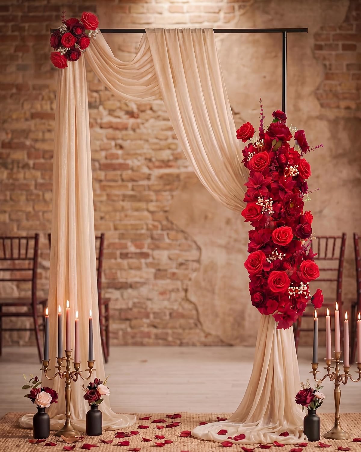 36inch Aisle Flower Garland, Red Rose and Peony, Chiffon Sheer Drape | Artificial Flowers, Wedding Arch & Backdrop, Reception Table Decor, Ceremony Pathway & Bridal Suite, Floral Runner