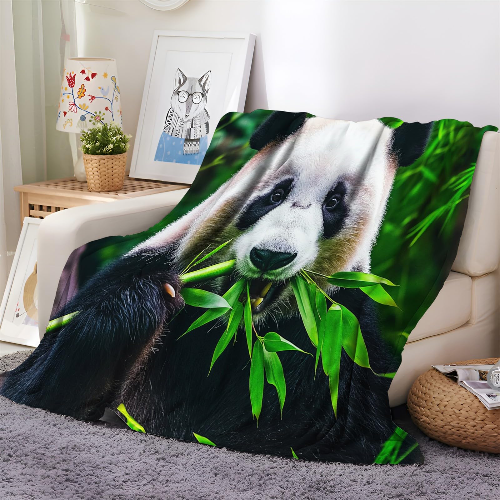 Plaid Couverture 150x200 cm Animaux Panda Géant Bambou Vert Douce Moelleuse Flanelle Couverture de Lit Plaid Jeté de Canapé Convient Bebe Enfants et Adultes Rester Chaud en Hiver