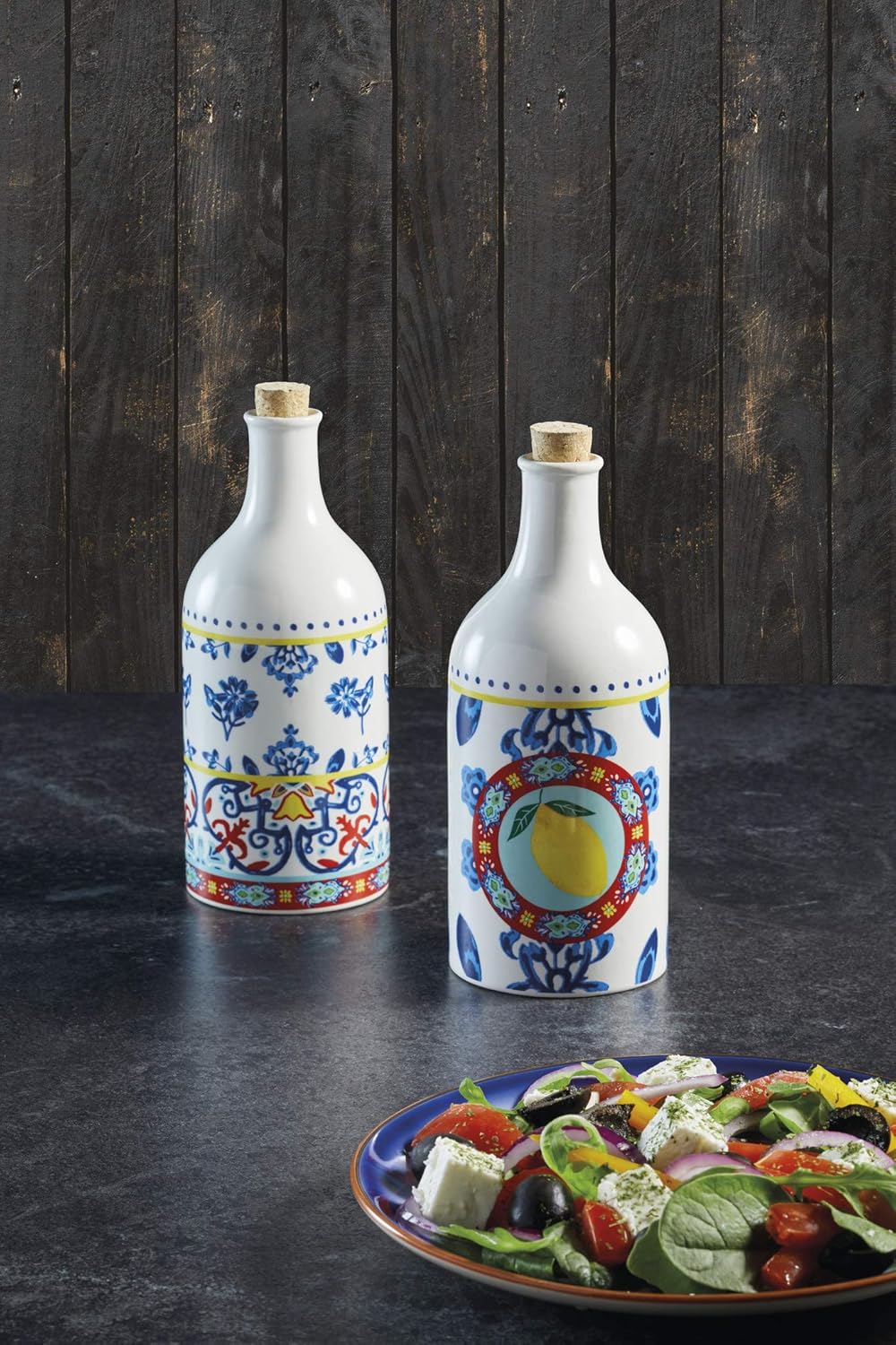 WORLD OF FLAVOURS KitchenCraft Vinegar and Oil Bottle Set, Ceramic, Multi-Colour, 5 ml