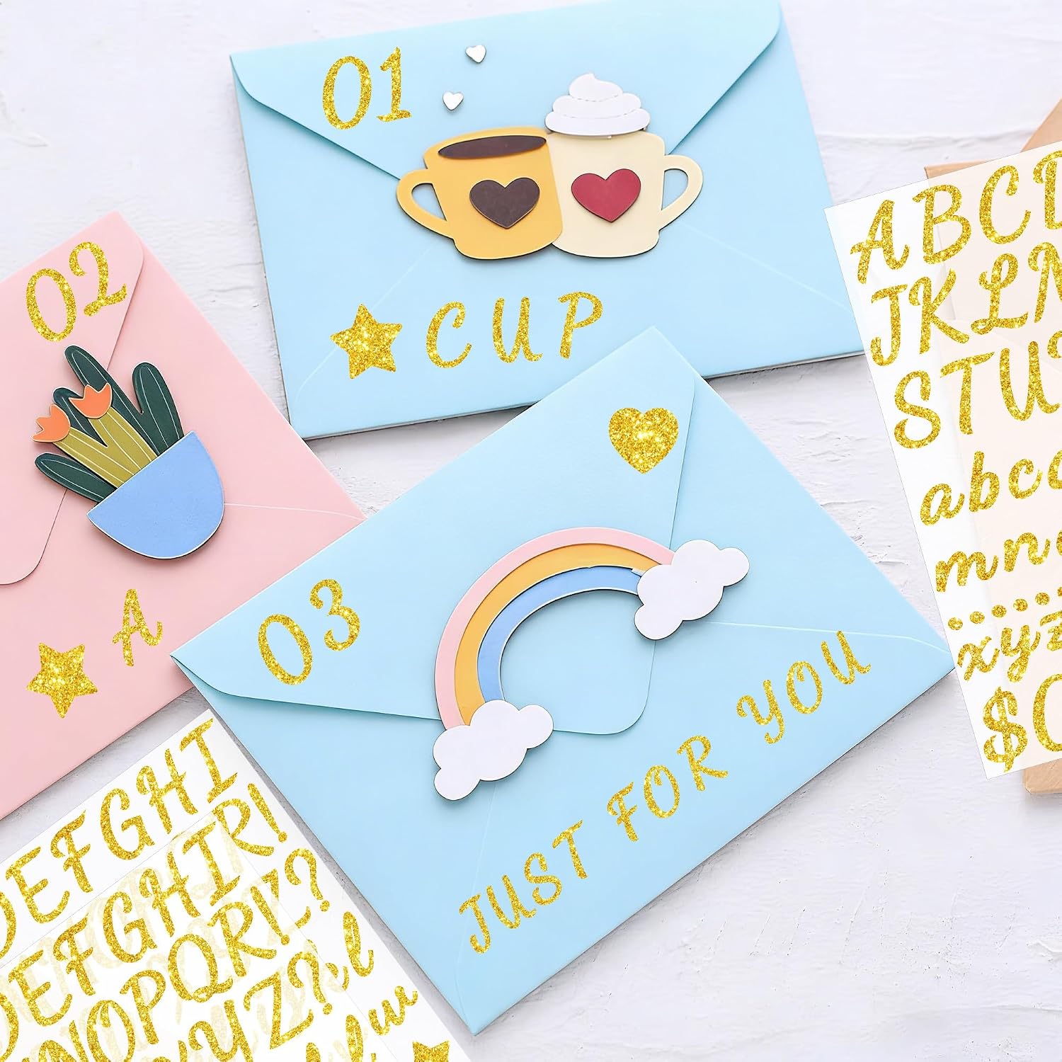 664 PCS Glitter Gold Letter Stickers, Small 1 Inch Alphabet Number Stickers