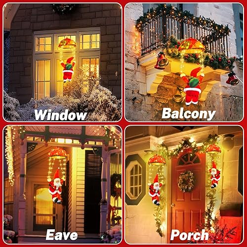 Miniatura 5 de Luces de Navidad para interiores y exteriores, luces LED de paracaídas de Papá Noel, 8 modos y temporizador, luces de decoración de Navidad