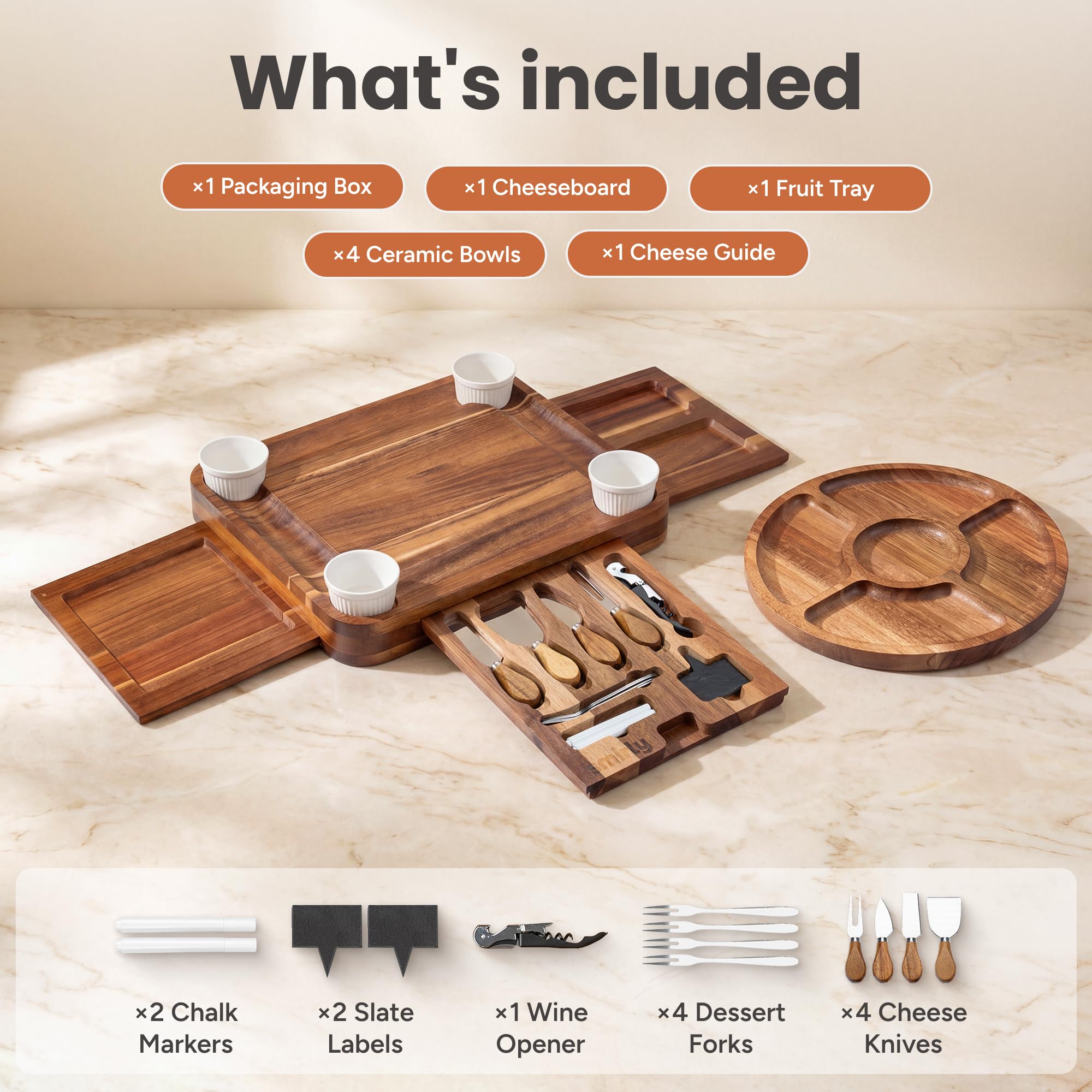 SMIRLY Juego de tablas de charcutería, juego de tablas de queso de acacia grande, regalos de inauguración de la casa, regalo de boda para pareja, regalo de despedida de soltera, regalos de cumpleaños