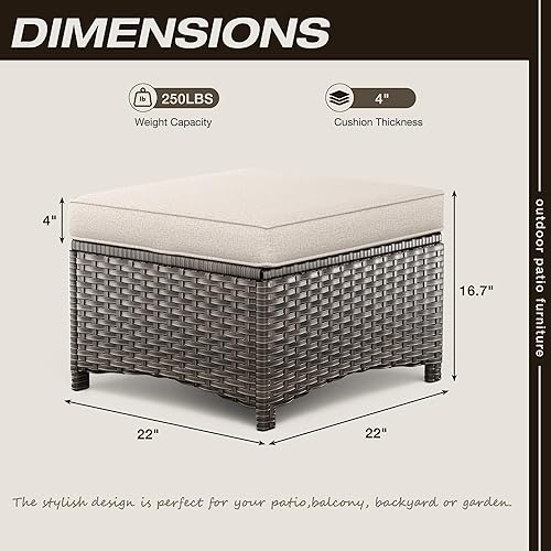 Miniatura 3 de Joyside Juego de 2 otomanos para exteriores para patio, con marco de acero de mimbre de polietileno, reposapiés para exteriores con cojines de