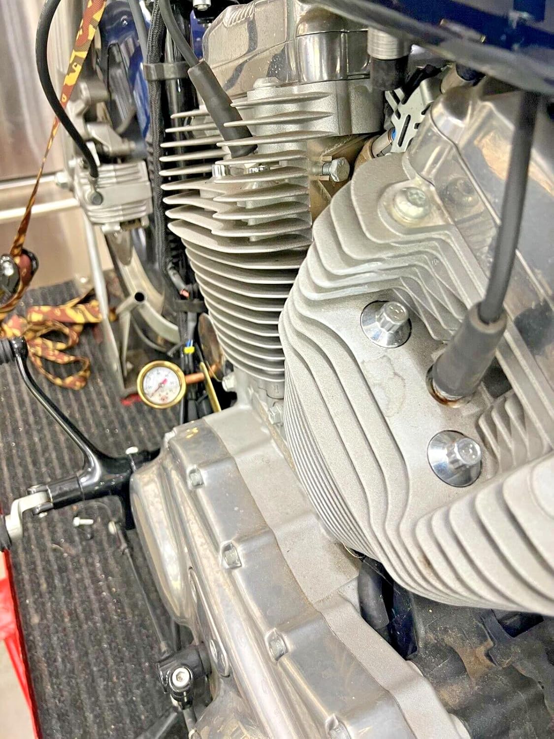 HARLEY SPORTSTER BRASS OIL PRESSURE GAUGE n MOUNT chopper bobber cafe white 60