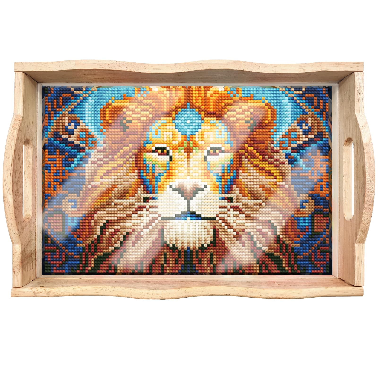 FOKULUNDA DIY 5D Diamond Painting Wood Serving Tray with Handles Diamond Art Decoration Serving Trays Wooden Tray 11.8"x7.8"(F11)