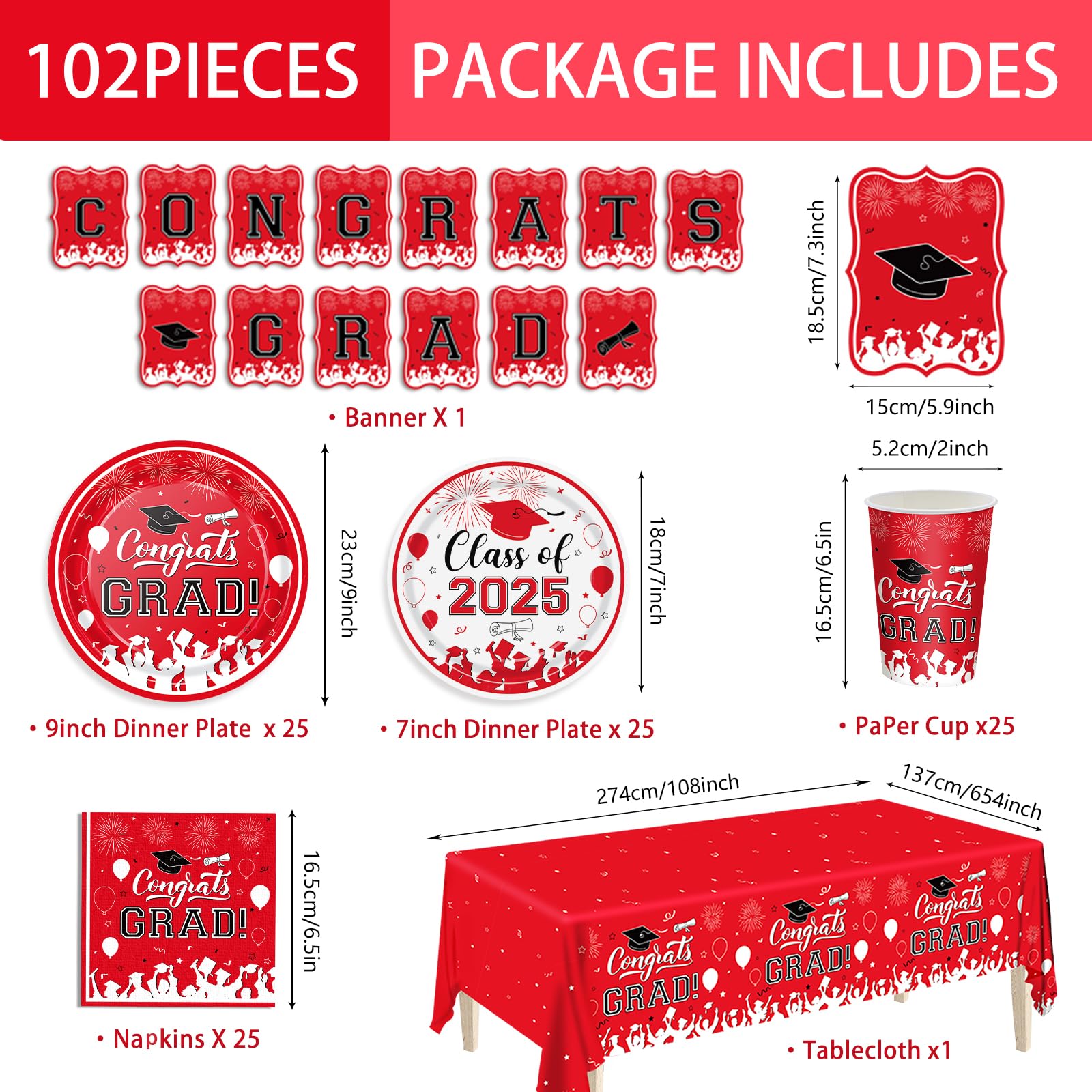 Snapklik.com : Graduation Party Plates Napkins Class Of 2025 Red ...