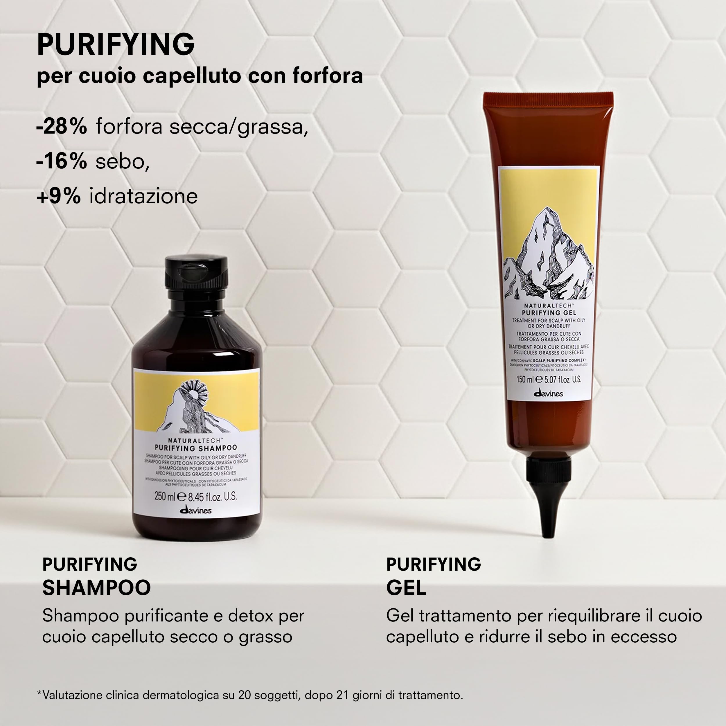 Davines PURIFYING Gel - Trattamento purificante per cute con forfora - Gel per contrastare la forfora secca e grassa - 150 ml