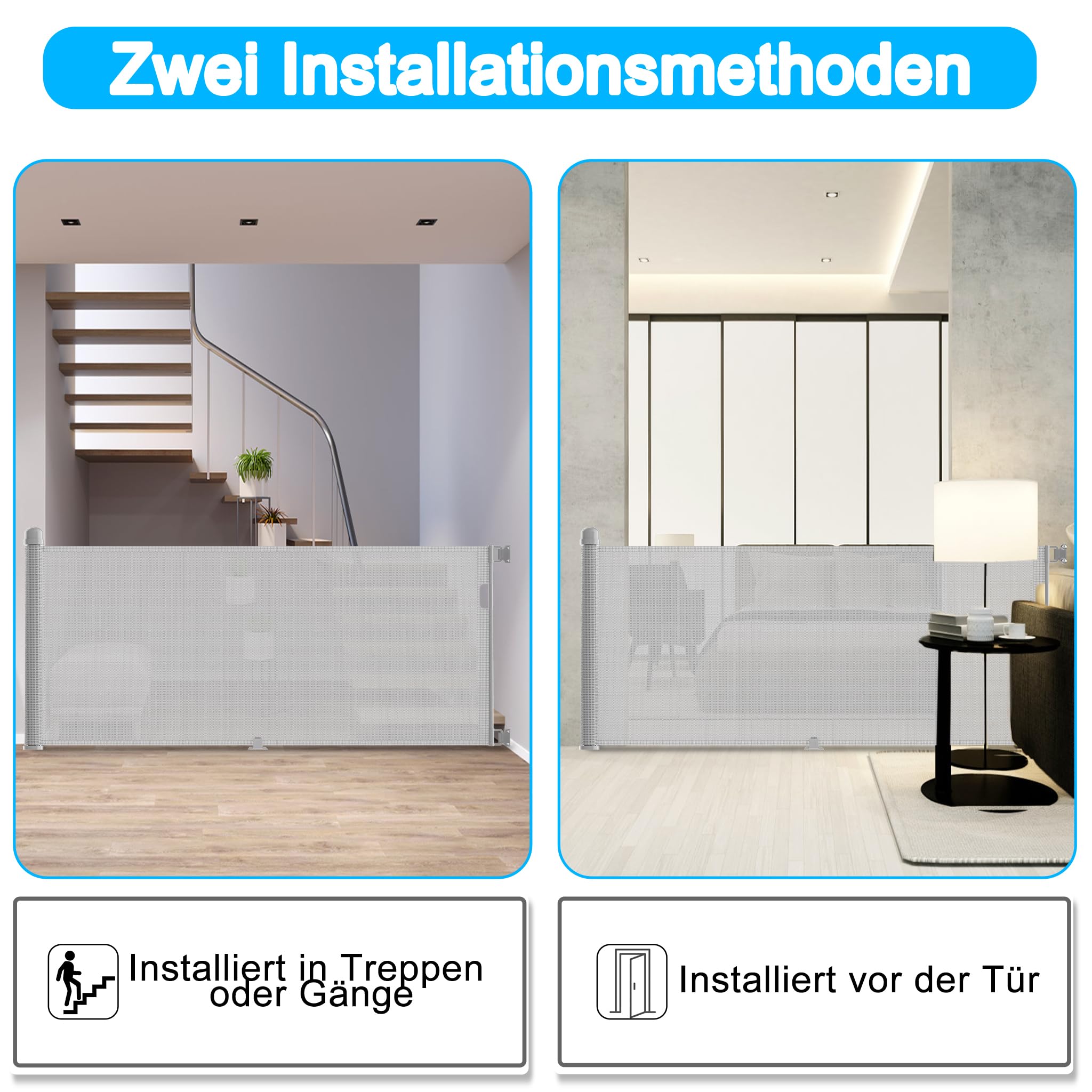 Rejilla de protección para escaleras, extensible, 0 – 180 cm, para bebés y mascotas, rejilla protectora para escaleras, puertas, interior y exterior – Gris