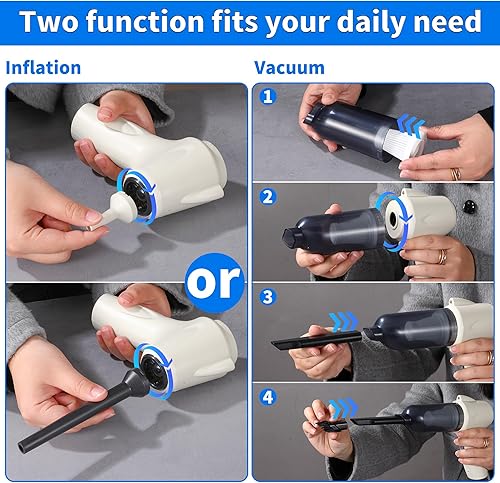 Miniatura 5 de DMTVAL Mini aspiradora, aspiradora de mano de succión fuerte de 12000 PA, aspirador de polvo 3 en 1, soplador de aire y bomba de mano, uso en seco