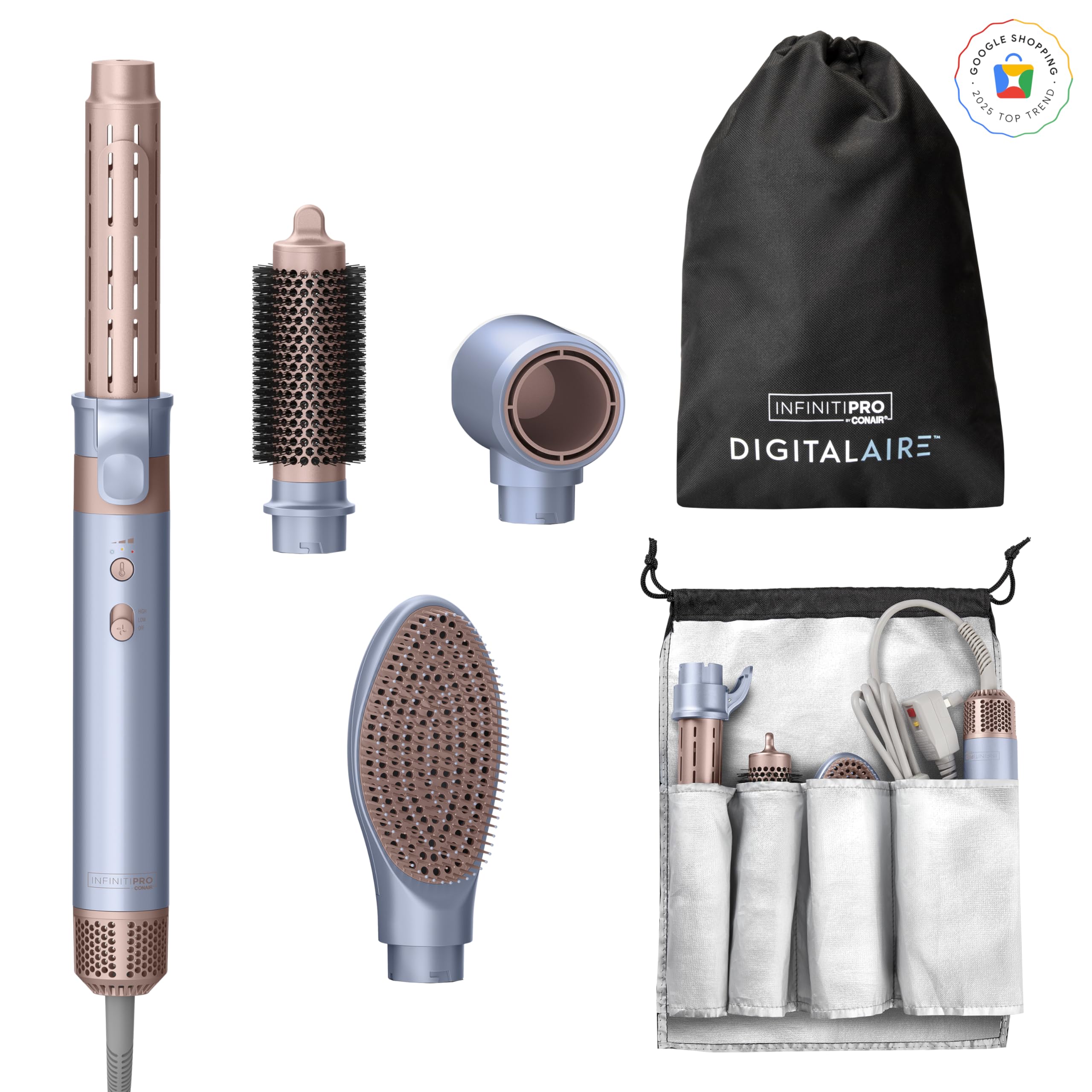 INFINITIPRO by CONAIR DigitalAIRE Multi-Styler | Air Styling System for Curls, Waves, Blowouts & Volume | 4 Attachments to Personalize Your Look Plus Storage Bag | Light Blue