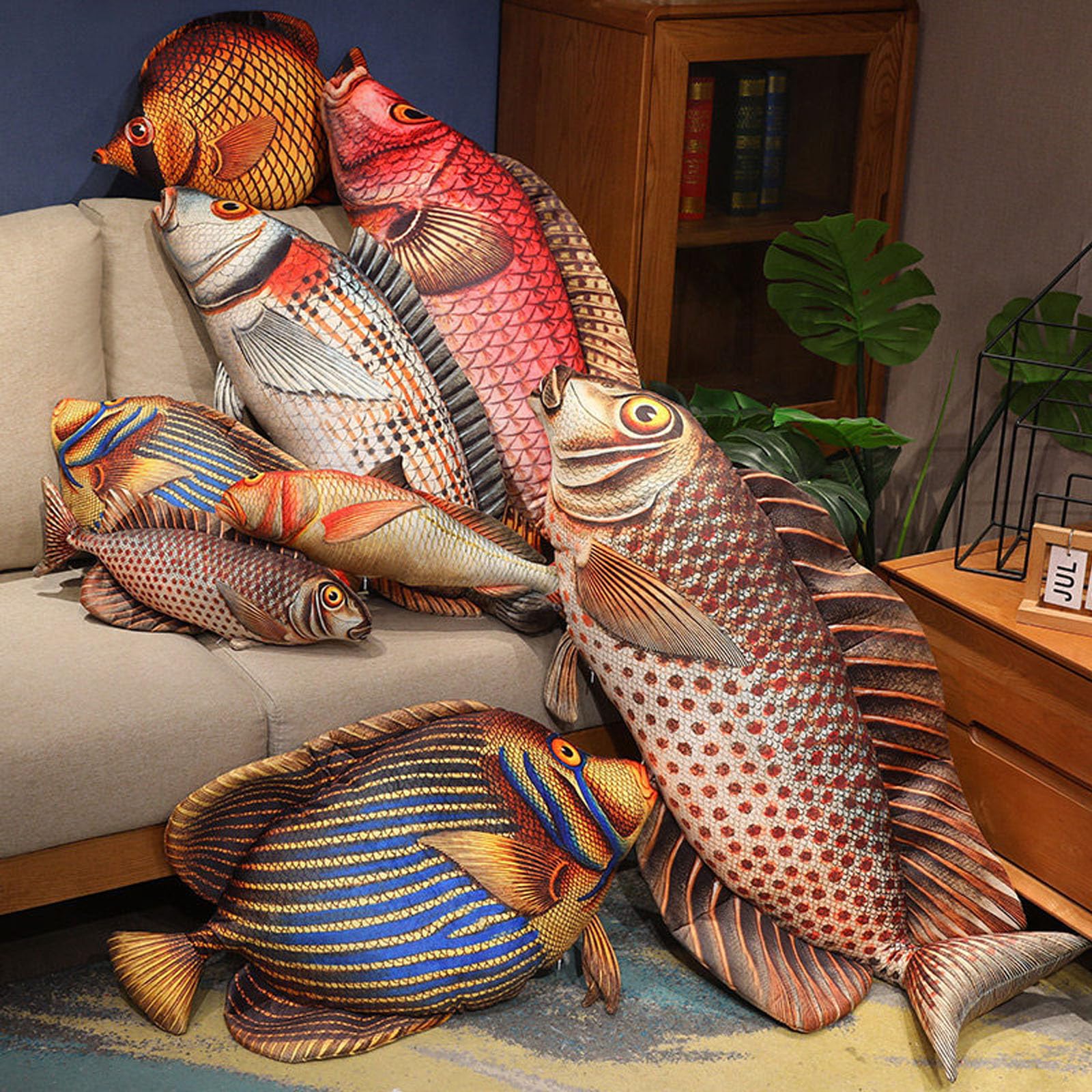 Simulations Fisch Plüschtier, 3D Fisch Kissen Großes Plüschkissen für Kinder, Weiches Fischdekorationskissen, Kindergeschenk, Geschenk für Zuhause (D,110cm)