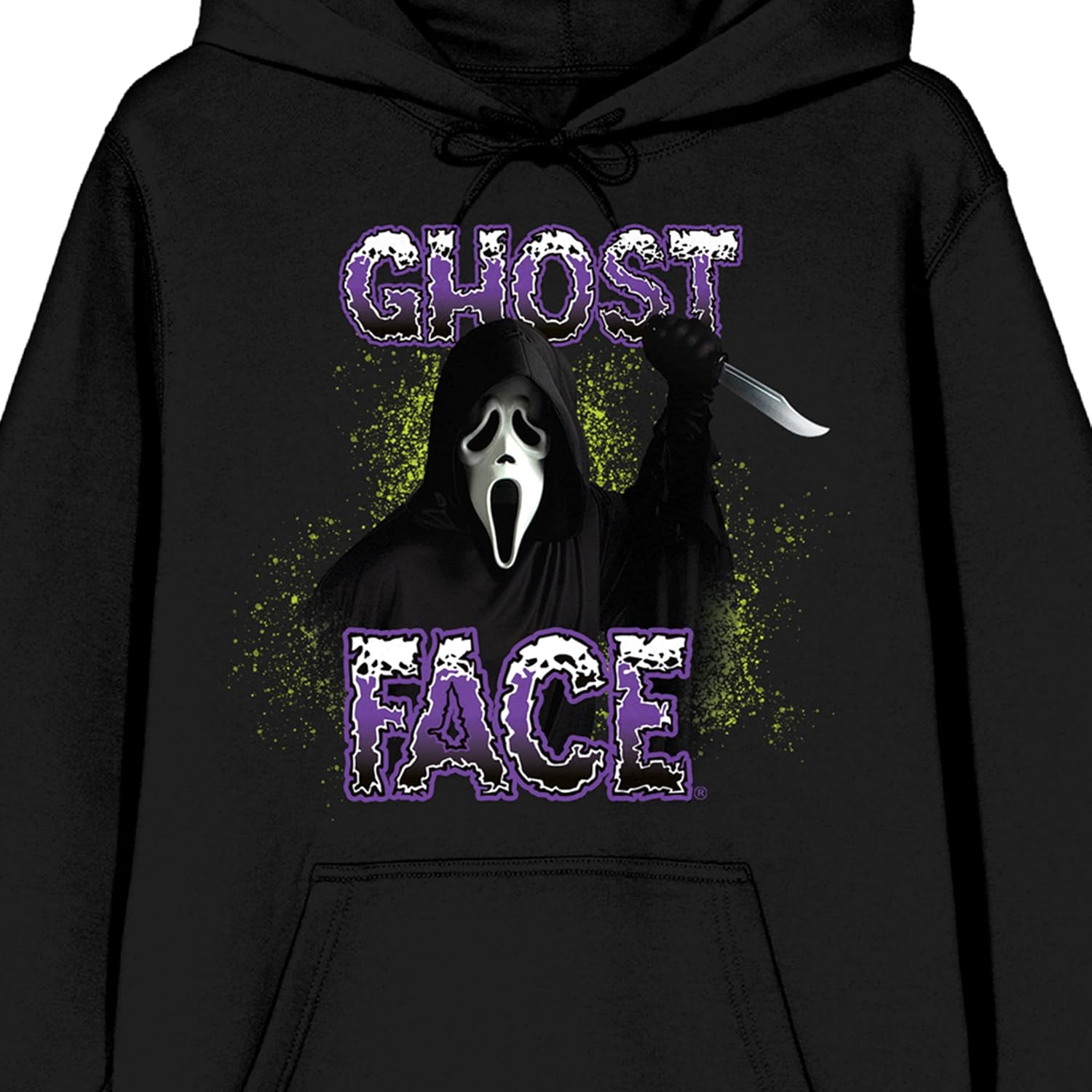 Bioworld Ghostface Neon Spray Ghostface Women's Black Long Sleeve Hooded Sweatshirt - Image 2