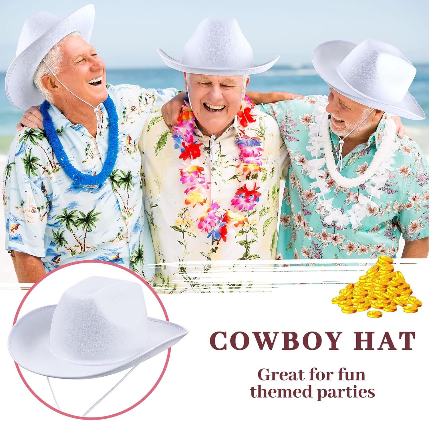 Janmercy 24 Pack White Cowboy Hats Bulk for Adult Western White Plain Cowboy Hats with String Wide Brimmed Cowgirl Hat for Wedding Performance Bachelorette Party - Image 7