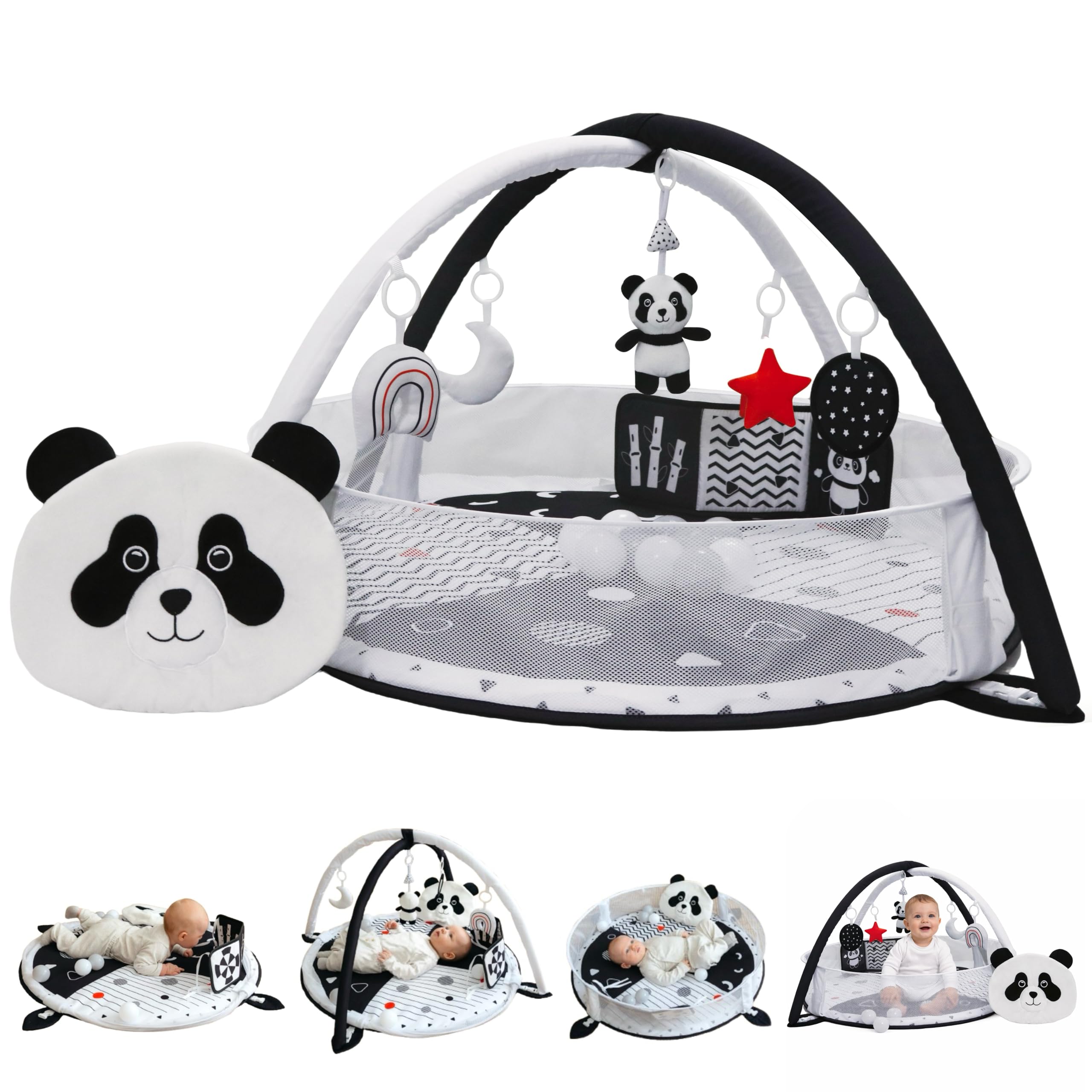 Aila+Aiden 6-in-1 XL Baby Activity Center & Ball Pit, Baby PlayMat & Play Gym, Sensory Exploration and Motor Skill Development Toys, High Contrast