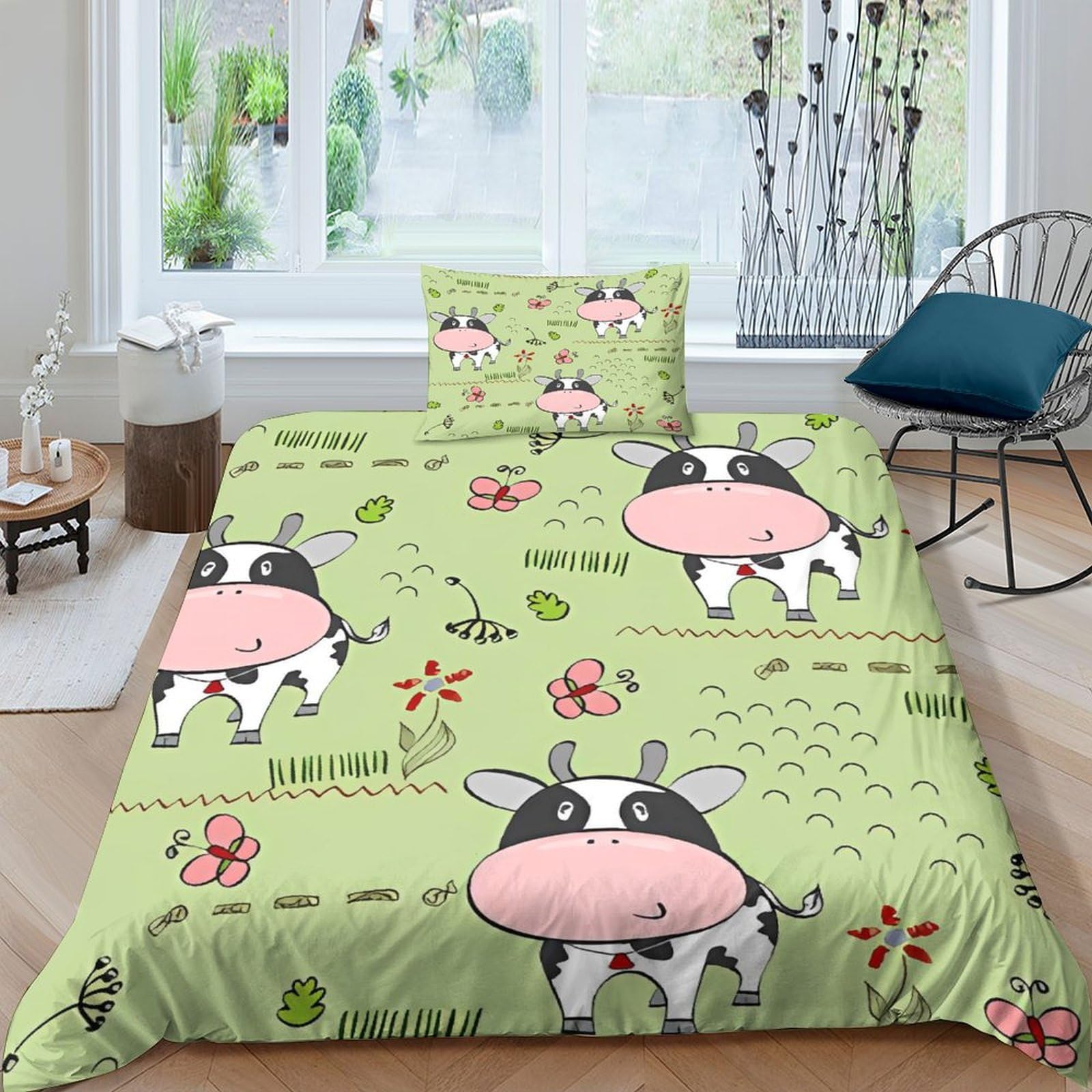 Housse de couette vache 3D en microfibre premium pour lit simple 135x200cm