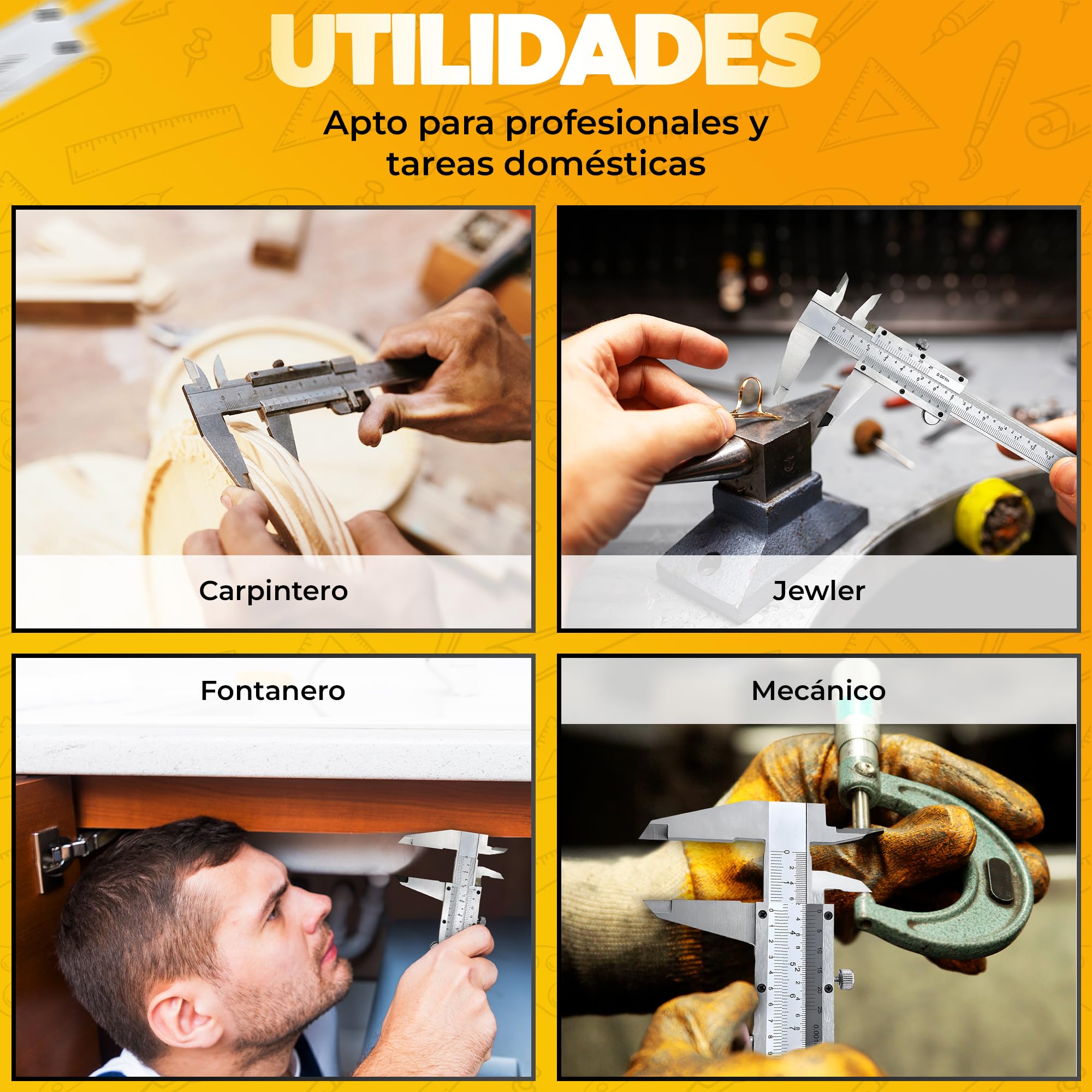 Pie de Rey 0-150 mm,0-6" en Acero Inoxidable, Calibre Analogico de Precisión para diferentes Usus Profesional y Domestico. (1)