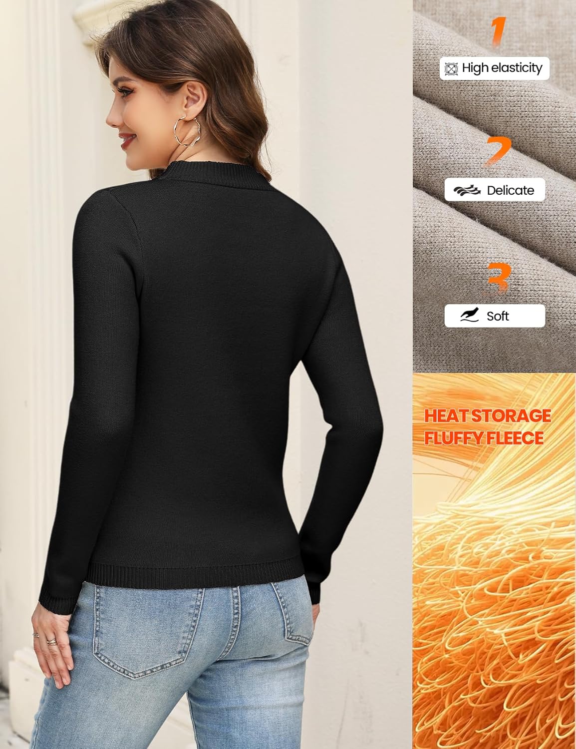 Arssm Womens Fleece Sweaters Sherpa Lined Sweater Thermal Warm Long Sleeve Shirt Mock Neck Pullover Tops - Image 7