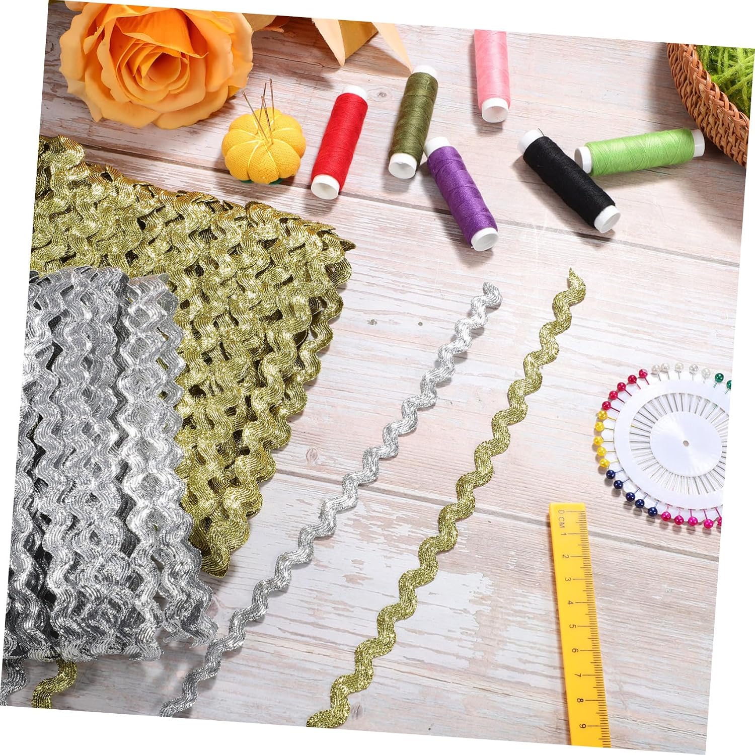 DOITOOL Wave Braid Trim 25m Roll Decorative Sewing Trim for Crafts Upholstery and Clothing Accessories 2 Rolls Metallic Design for DIY Projects