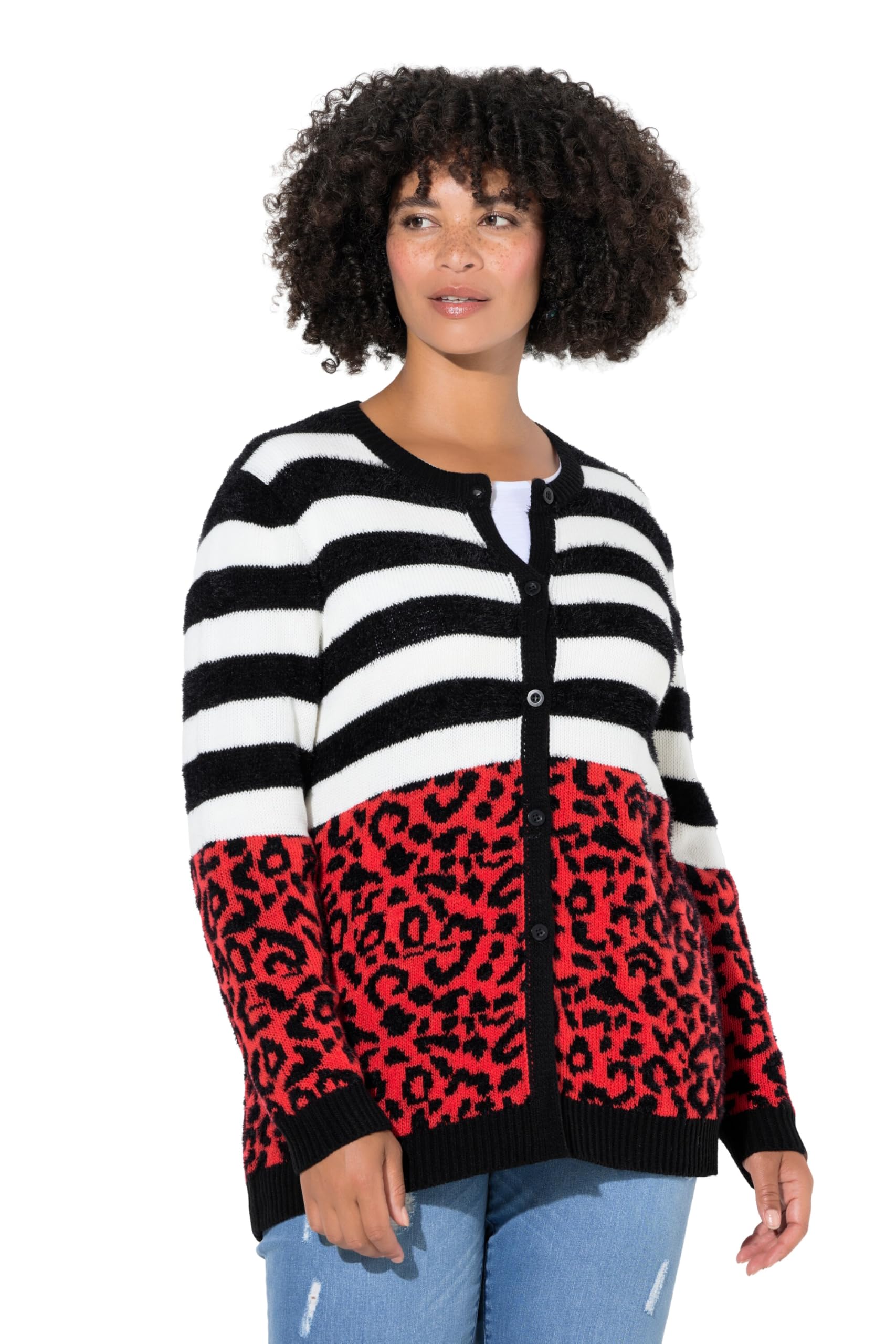 Angel of Style Damen große Größen Übergrößen Plus Size Strickjacke, Straight Fit, Leo/Streifen 846954