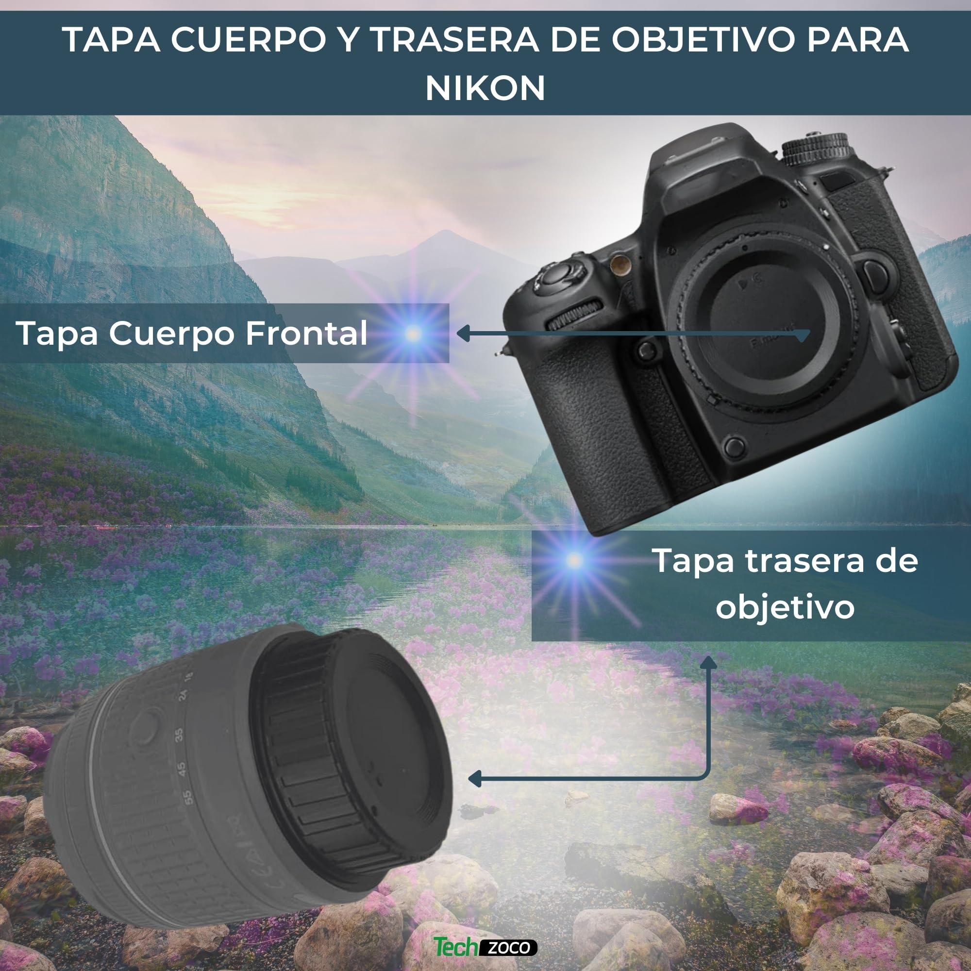 TECHZOCO Coperchio anteriore e coperchio posteriore dell'obiettivo, compatibile con Nikon D7500 D7200 D7100 D7000 D5600 D5300 D5200 D5100 D3500 D3400 D3300 D3200 D3100 D8555 0 D81 0 D800 D750 D600