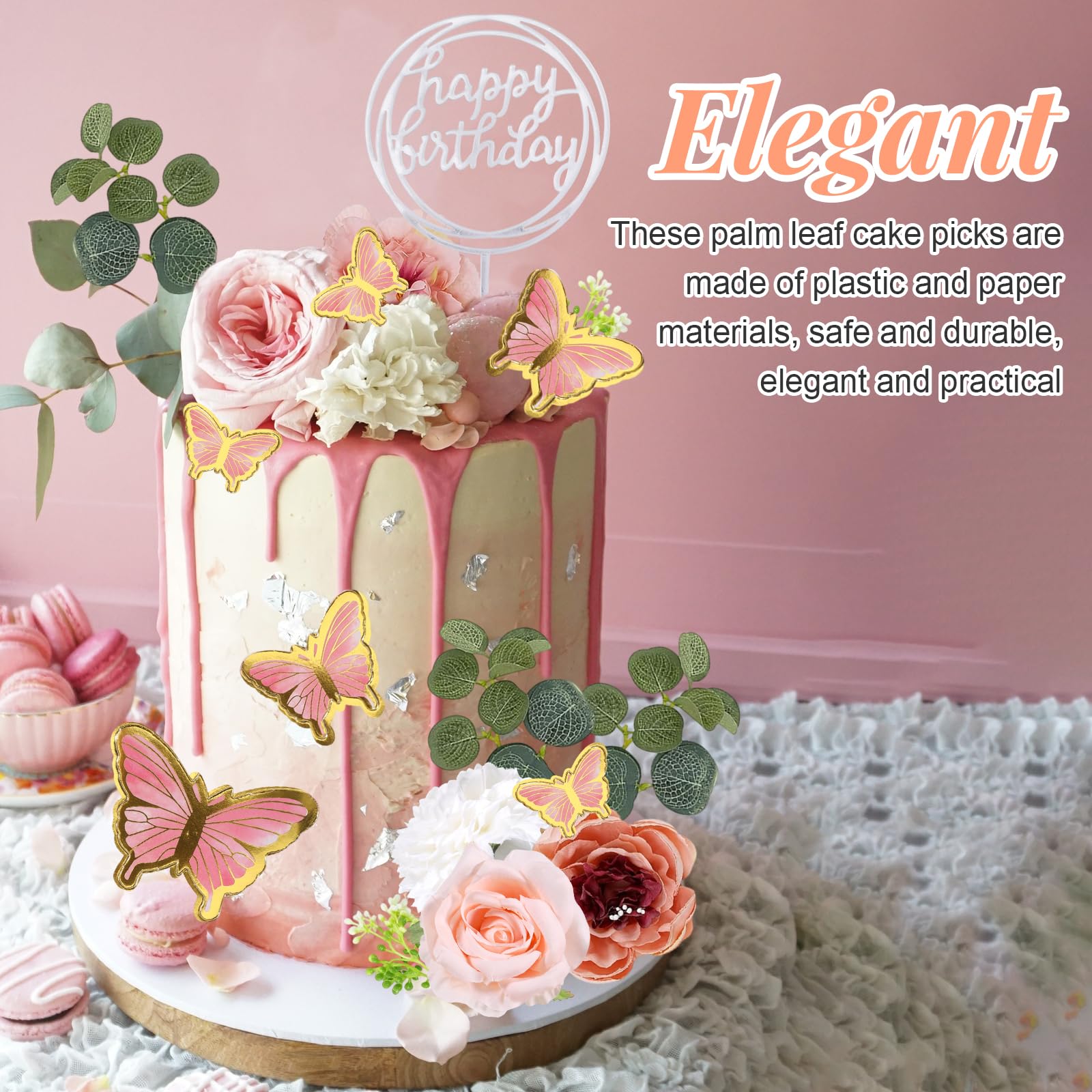 Benaton 52-teiliges Deko-Set Für Kuchen - Rosa Boho-Stil Mit Schmetterlingen, Blumen & Kugeln, Perfekt Für Geburtstage, Hochzeiten & Babypartys