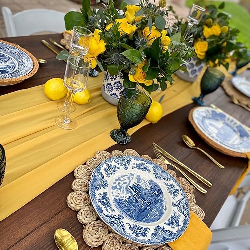 Miniatura 4 de Camino de mesa de gasa traslúcida de 10 pies, 27 x 120 pulgadas, para decoración romántica de bodas y despedidas de soltera, color amarillo mostaza