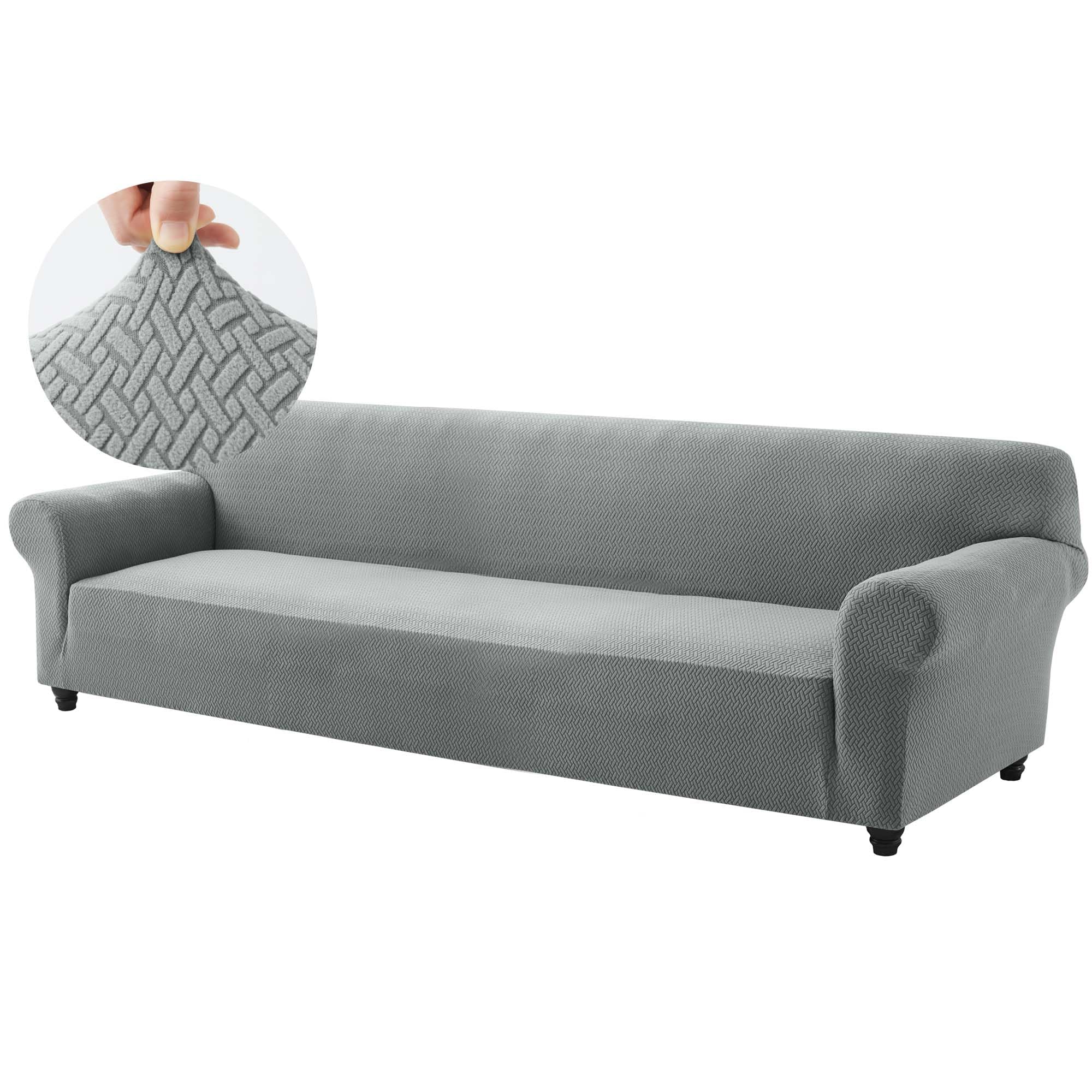 Hafaa High Stretch Sofa Cover 4 Seater Extra Large Couch Covers for Dogs Pets Cats Jacquard Spandex T Shaped Non Slip Sofa Slipcovers Super Soft Elastic Fit Furniture Protector (Grey)