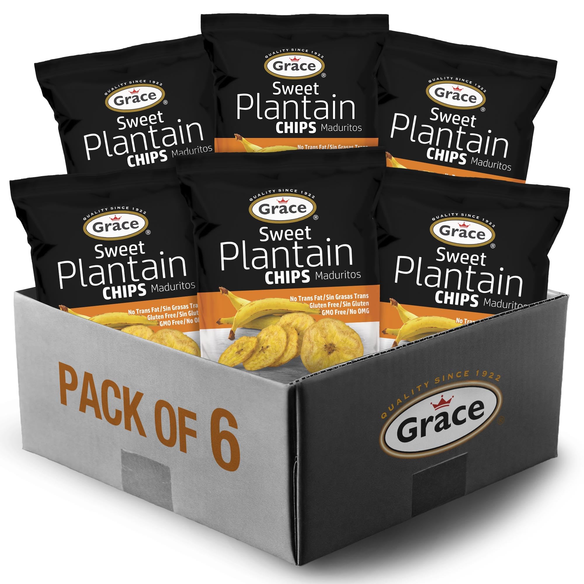 Grace Sweet Plantain Chips 2.5oz - 6 Pack Individual Bags - Jamaican Snacks - Caribbean Gluten Free Banana Platanitos - Non-GMO & No Trans Fat - Low