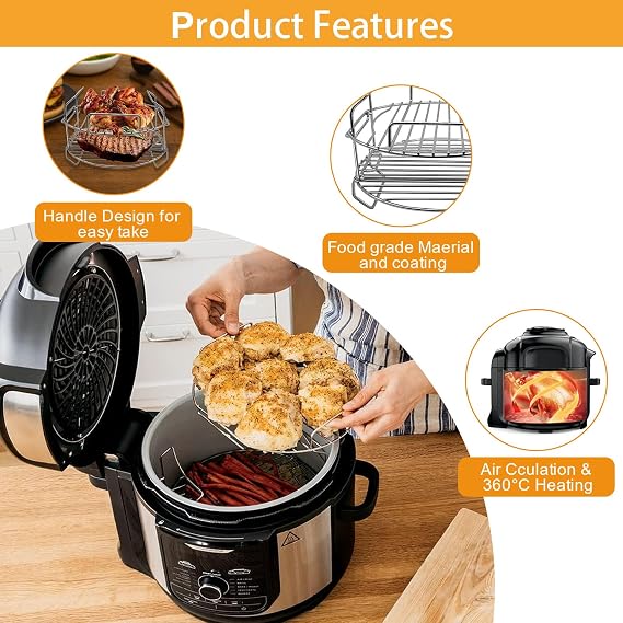 Air Fryer Replacement Parts for Ninja Foodi OP450UK OP500UK 7 in 1 7.5L Electric MAX Multi-Cooker Pressure Cooker, Stainless Steel Air Fryer Wire Rack Baking Rack Accessories, Dishwasher Safe