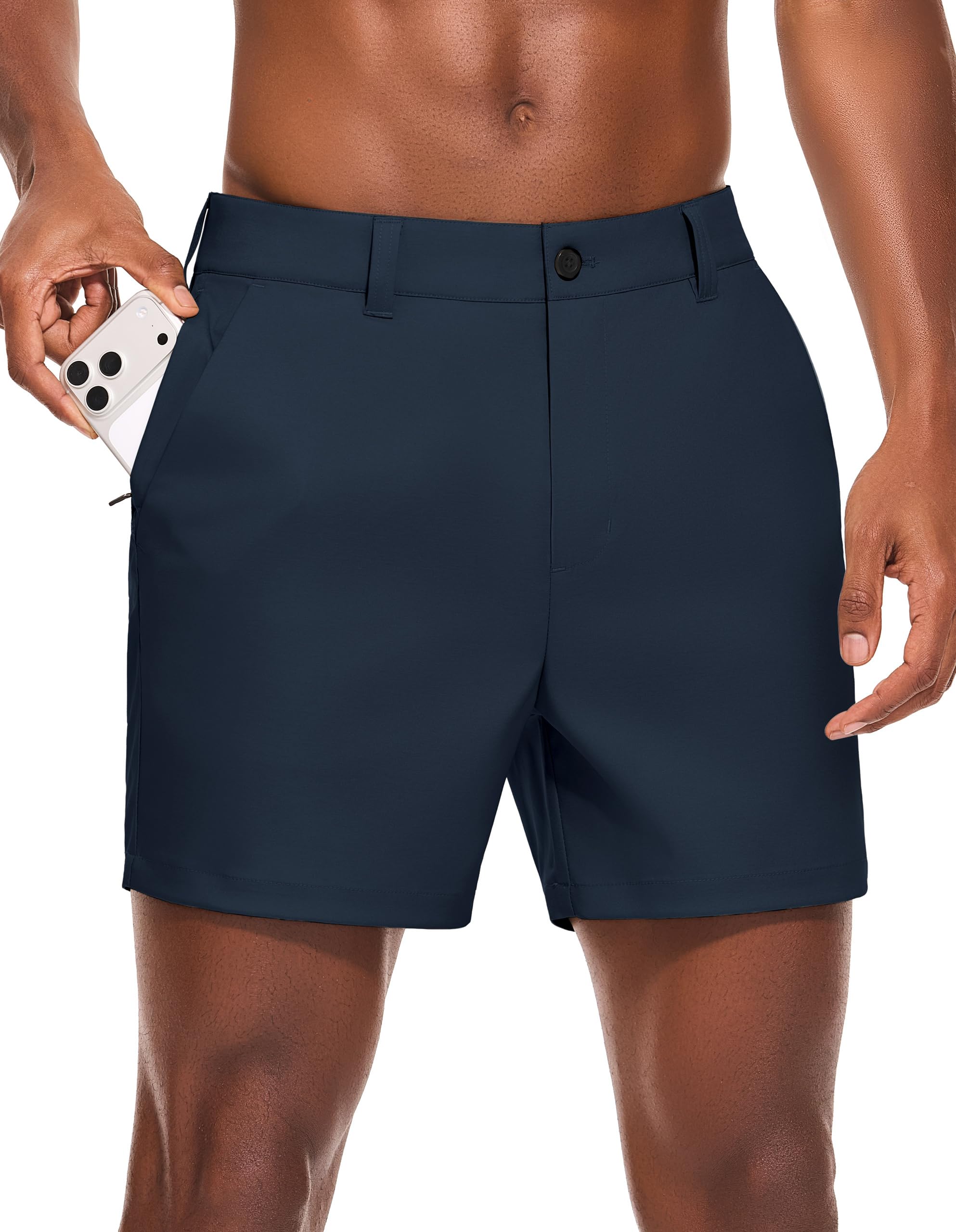 PULI Men's Golf Dress Shorts Flat Front Hybrid 7 Inch with 5 Pockets | Lightweight Quick Dry Breathable for Travel Hiking Casual Business