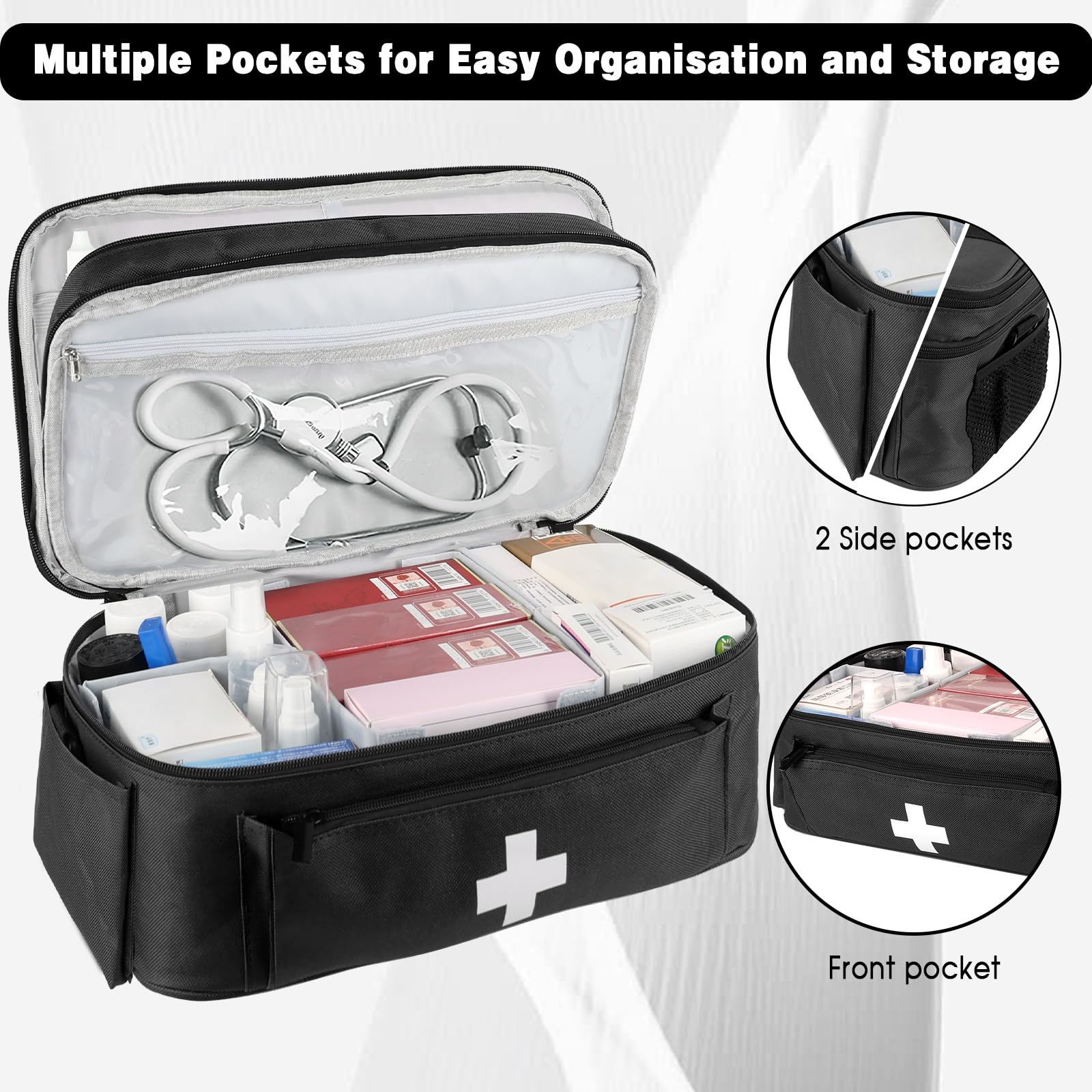 Borsa Medica a 2 Strati per Infermiere Pronto Soccorso Portatile Nero