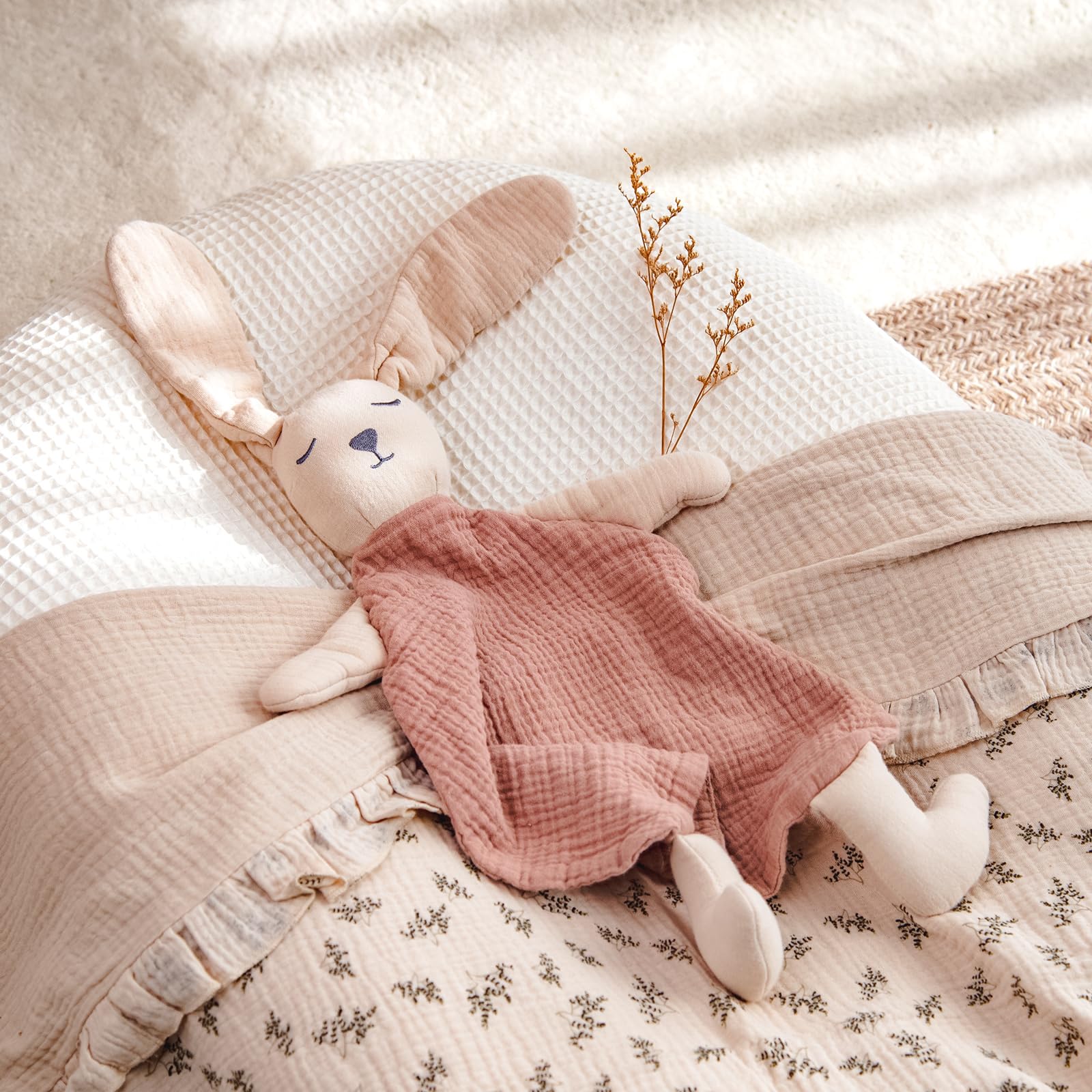 lulumoon Muslin Bunny Lovey for Babies: Skin-Friendly Security Blanket for Self-Soothe - Newborn Gift for Baby Shower — view 6