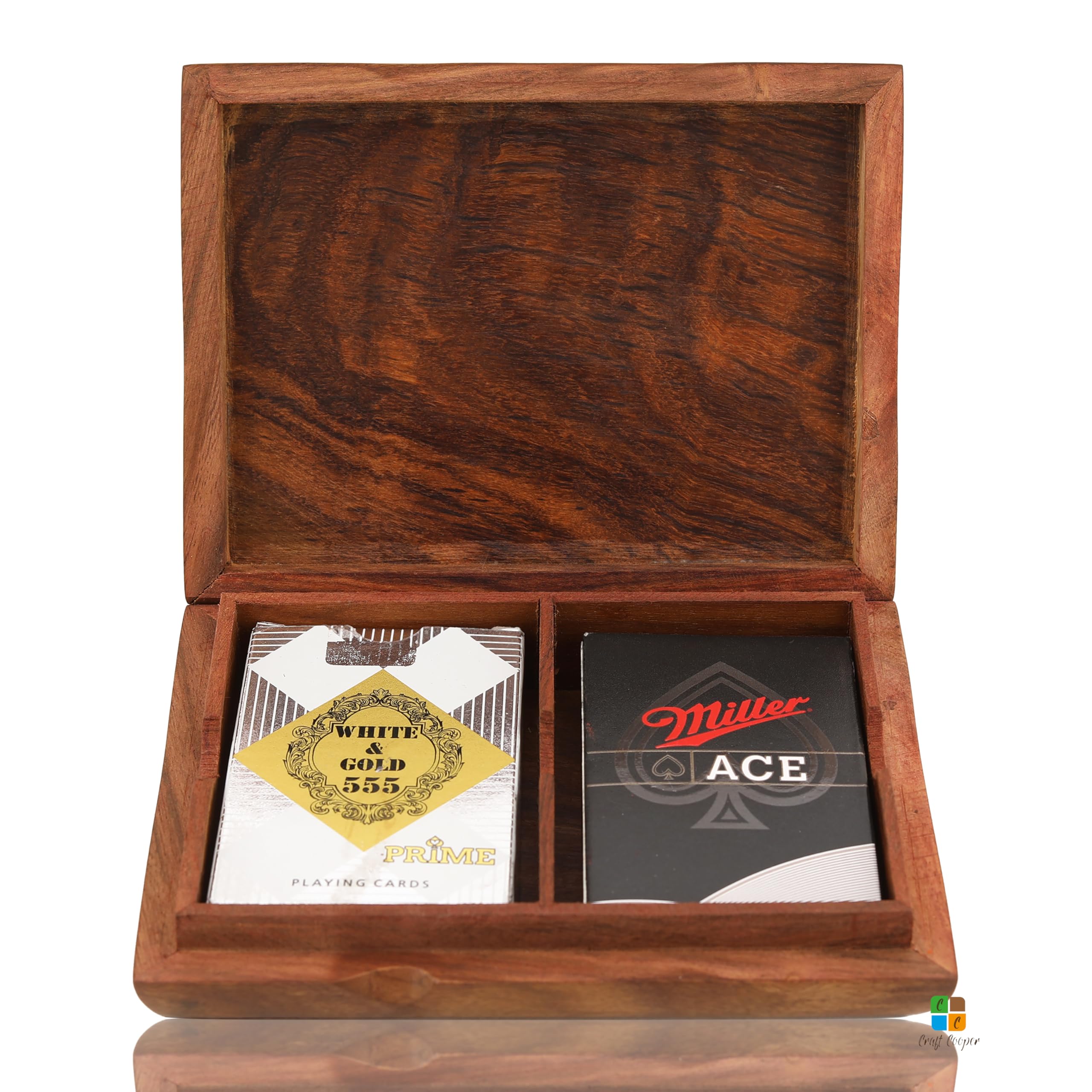 Craft Cooper || Unique Birthday Gift Ideas Handcrafted Classic Wooden Playing Card Holder Deck Box Storage Case Organizer (BROWN, 12x14.5x4) 1
