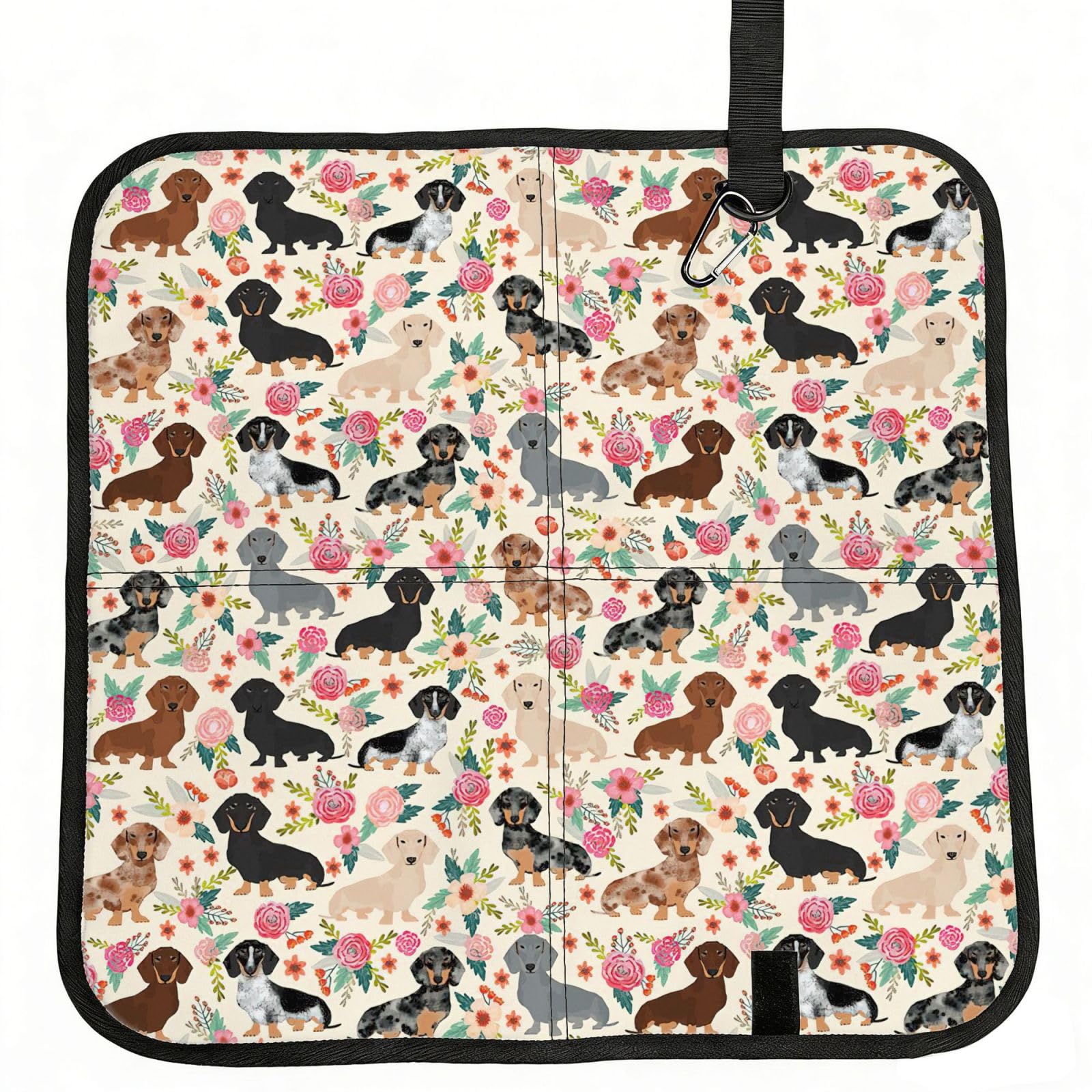 VCzsdff Dachshund Floral Print Portable Seat Cushion Folding Bleacher Pad Compact Picnic Sitting Mat Polyester 40cm