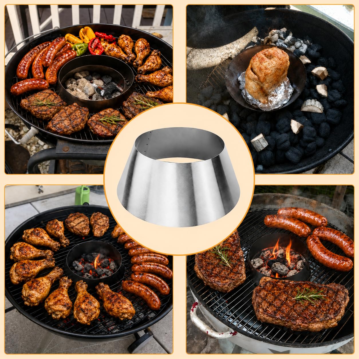 Denmay BBQ Whirlpool per Weber Kettle Grills, Weber Smokey Mountain, XL (x-large) Big Green Egg, Kamado e altri 57 cm e più grandi griglie a carbone, BBQ Kettle Grill, Accessori per griglia a carbone