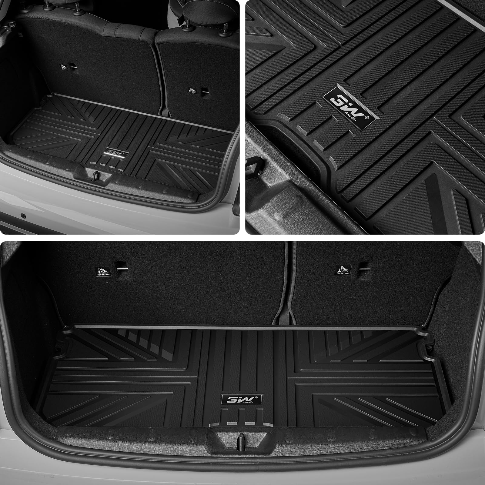 3W Wykładzina na bagażnik pasuje do Mini Hatch F56/Mini Cooper F66 3 drzwi, 2015-2026, przyjazna dla psów na wszystkie pogody, wykonana z TPE, na miarę Mini Cooper i Hatch 3 drzwi, wodoodporna, łatwa