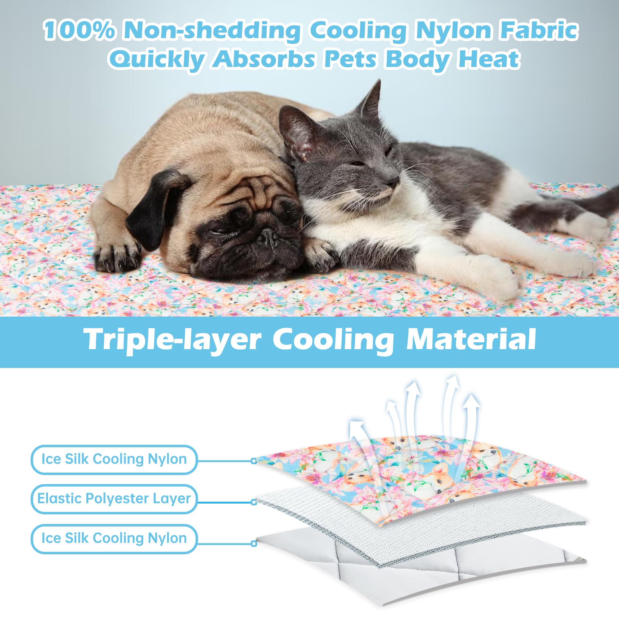 Alfombrilla de refrigeración para perros, almohadillas de hielo autoenfriables para gatos, manta ligera para mascotas, tela fresca de verano para cachorros, tapete lavable para dormir para
