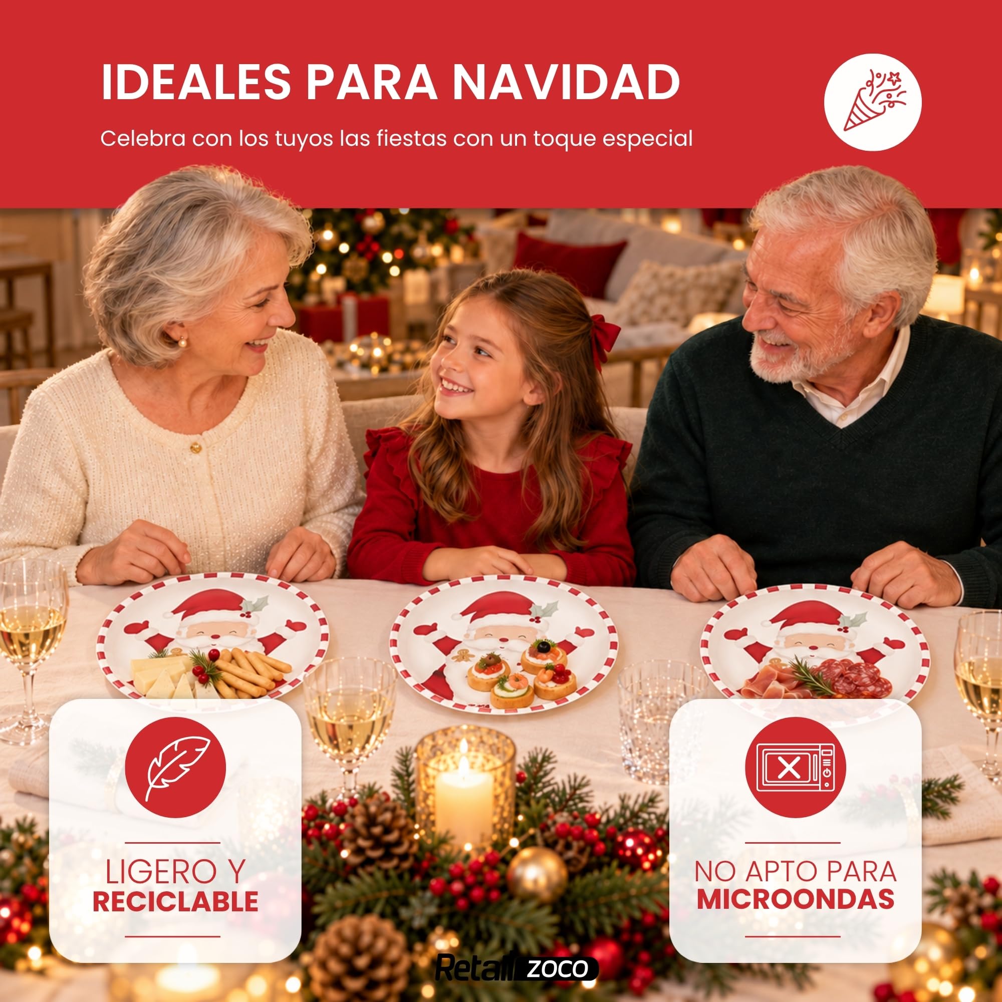 Platos de cartón, Platos Desechables cartón, Diseño Papa Noel, 12 Unidades - imagen 5